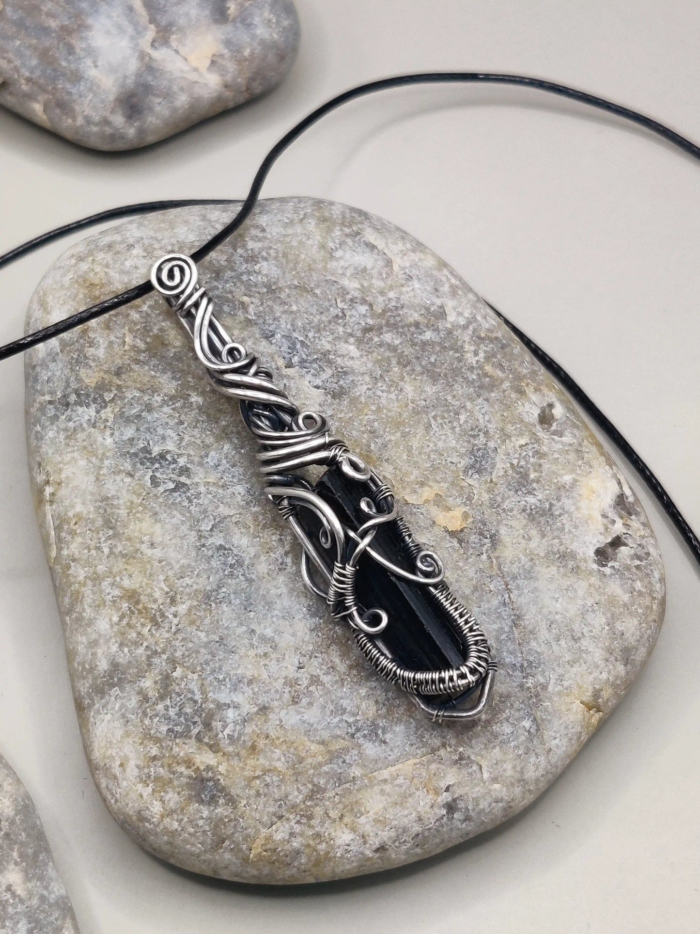 Neil - Raw Black Tourmaline Silver Pendant 002