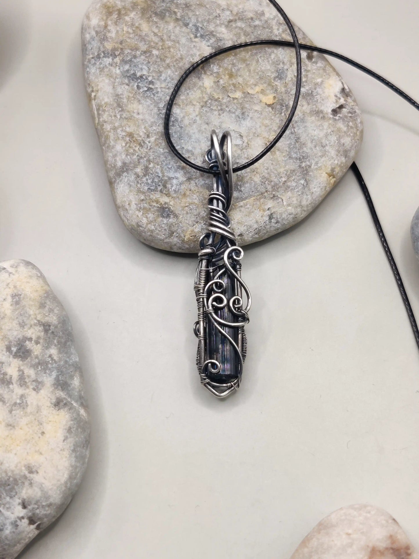 Neil - Raw Black Tourmaline Silver Pendant 002