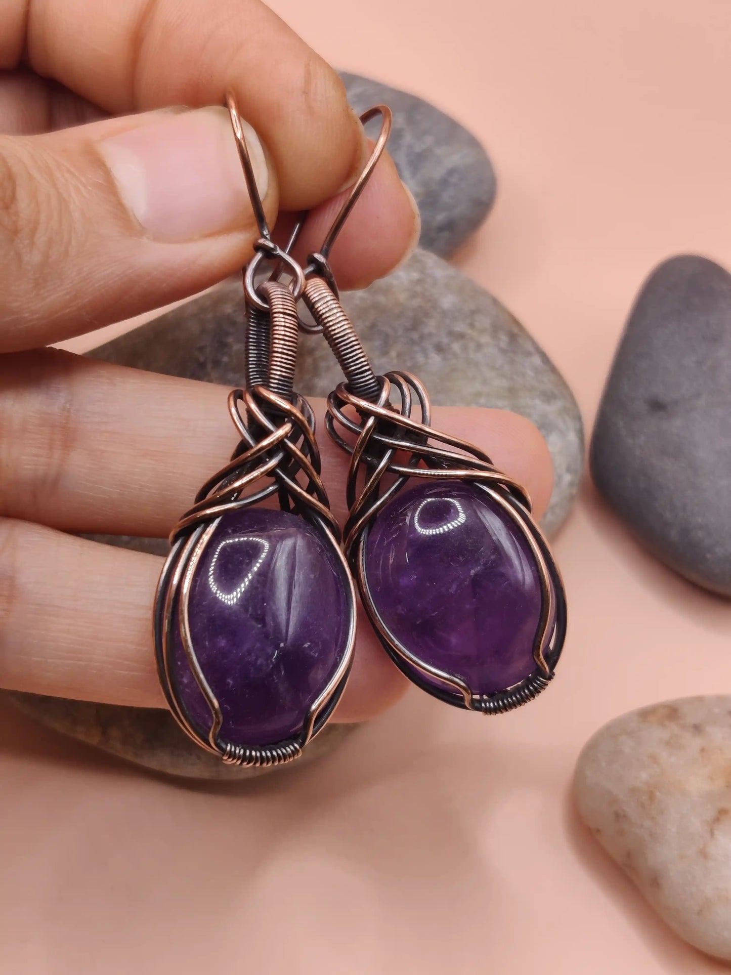 Kimaya - Amethyst in Antiqued Copper Earrings - 001