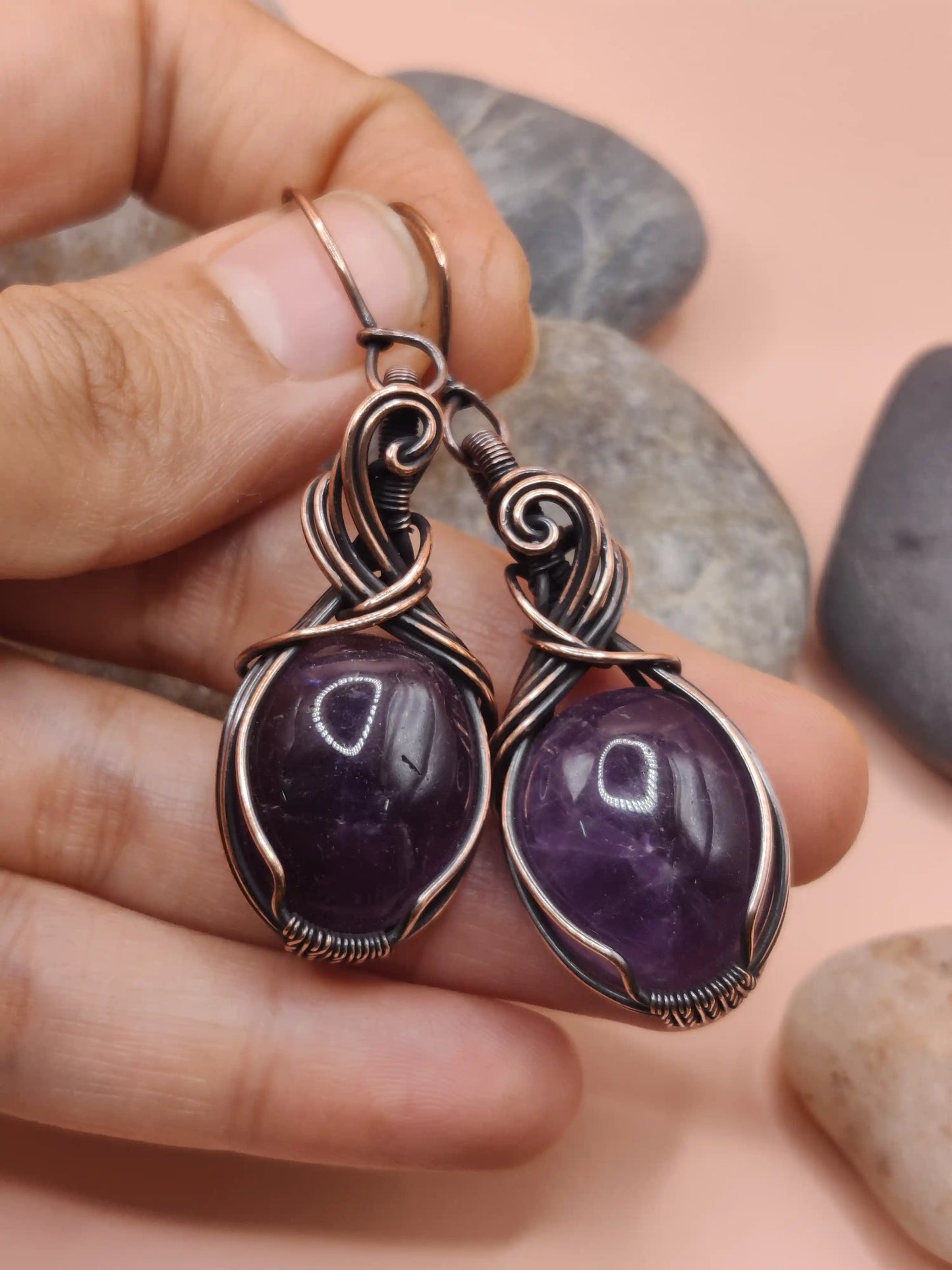 Kimaya - Amethyst in Antiqued Copper Earrings - 002