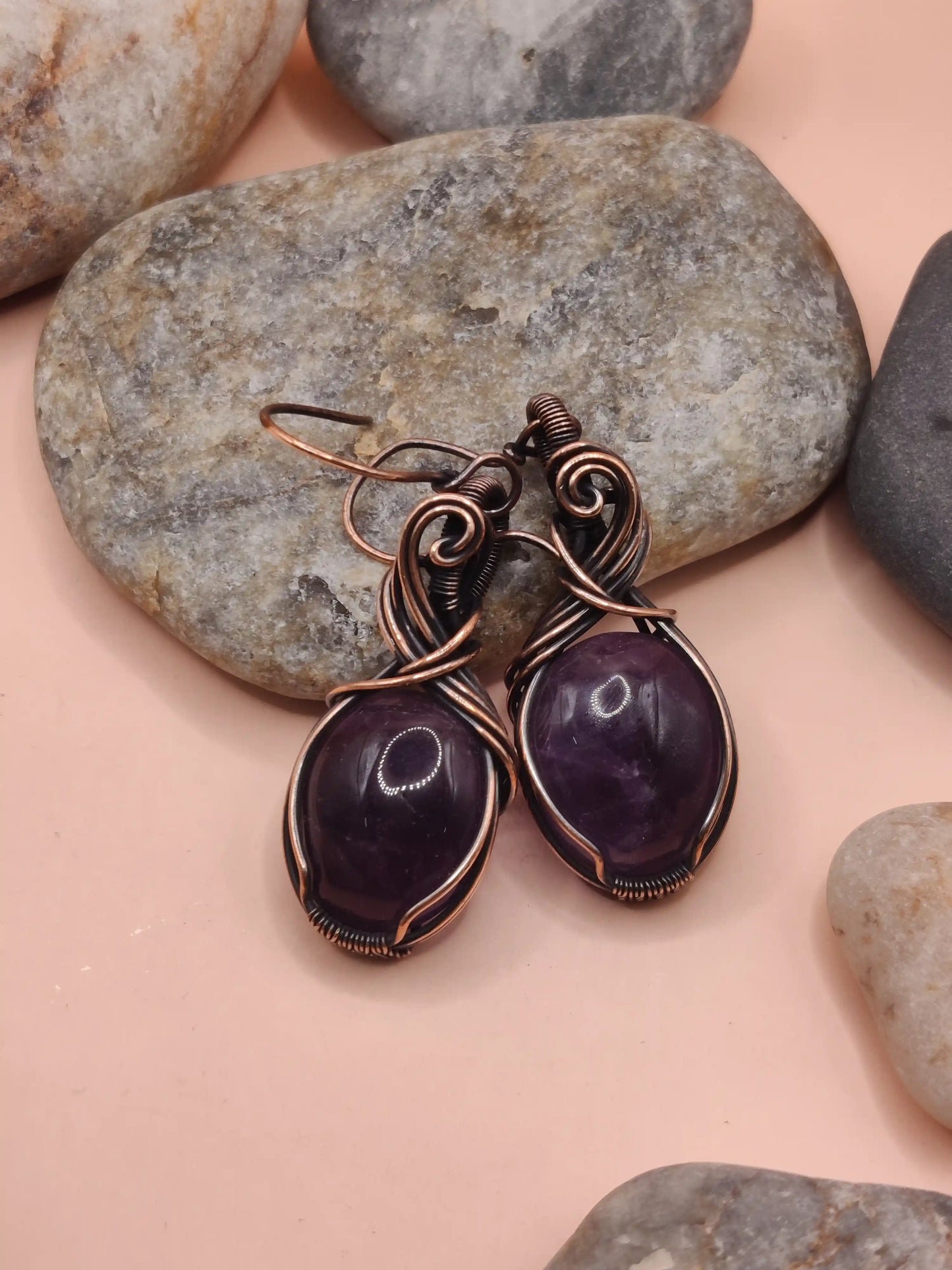 Kimaya - Amethyst in Antiqued Copper Earrings - 002