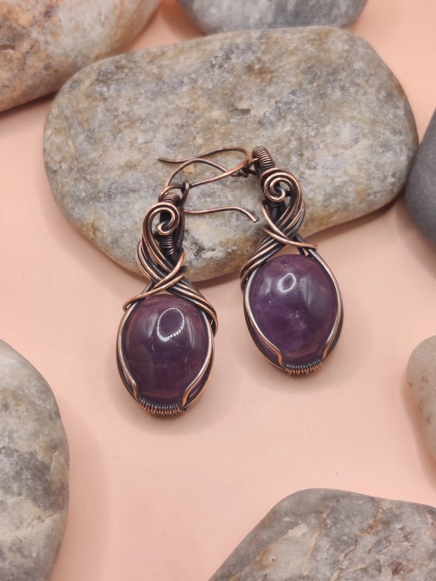 Kimaya - Amethyst in Antiqued Copper Earrings - 002