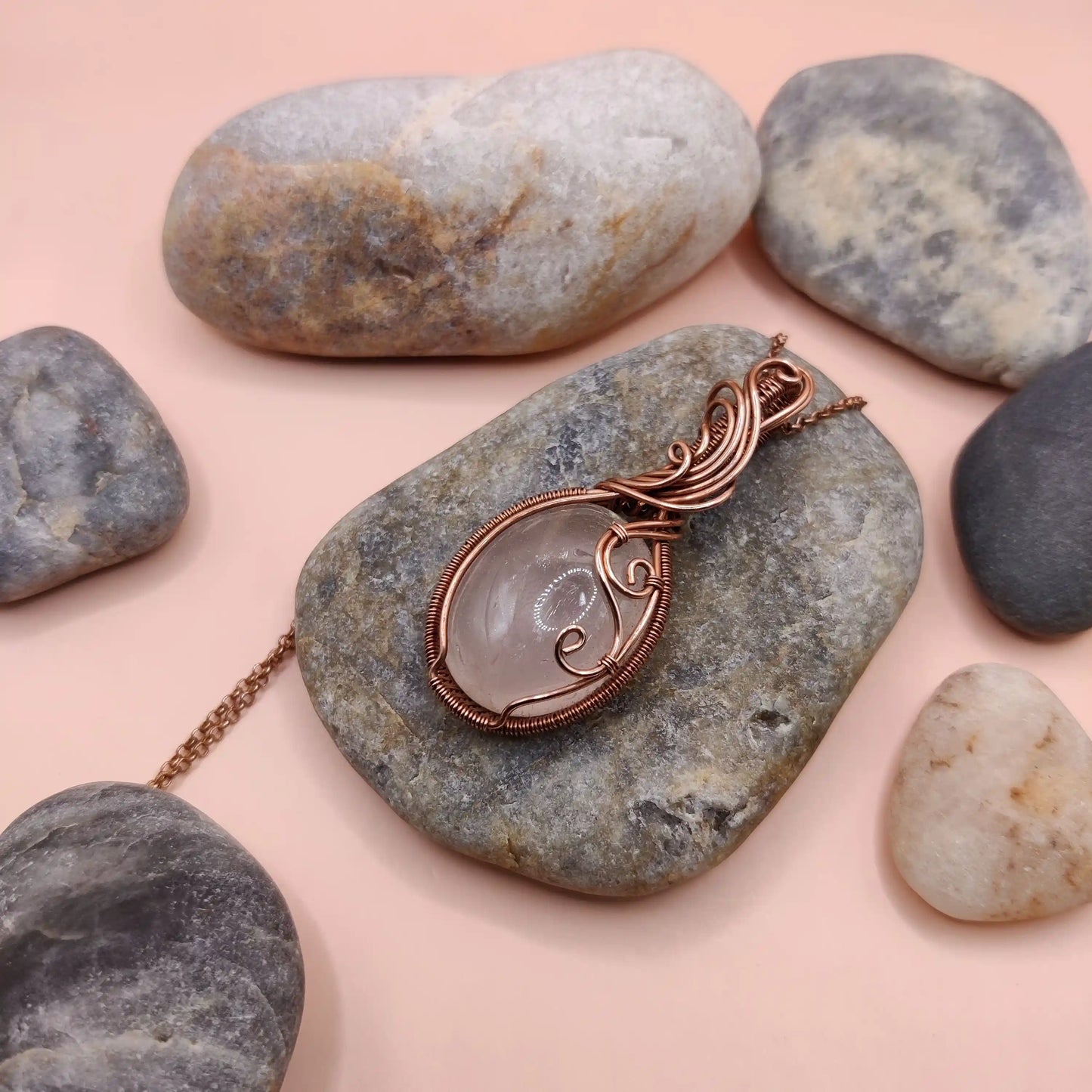 Urvi - Rose Quartz Copper Necklace 001