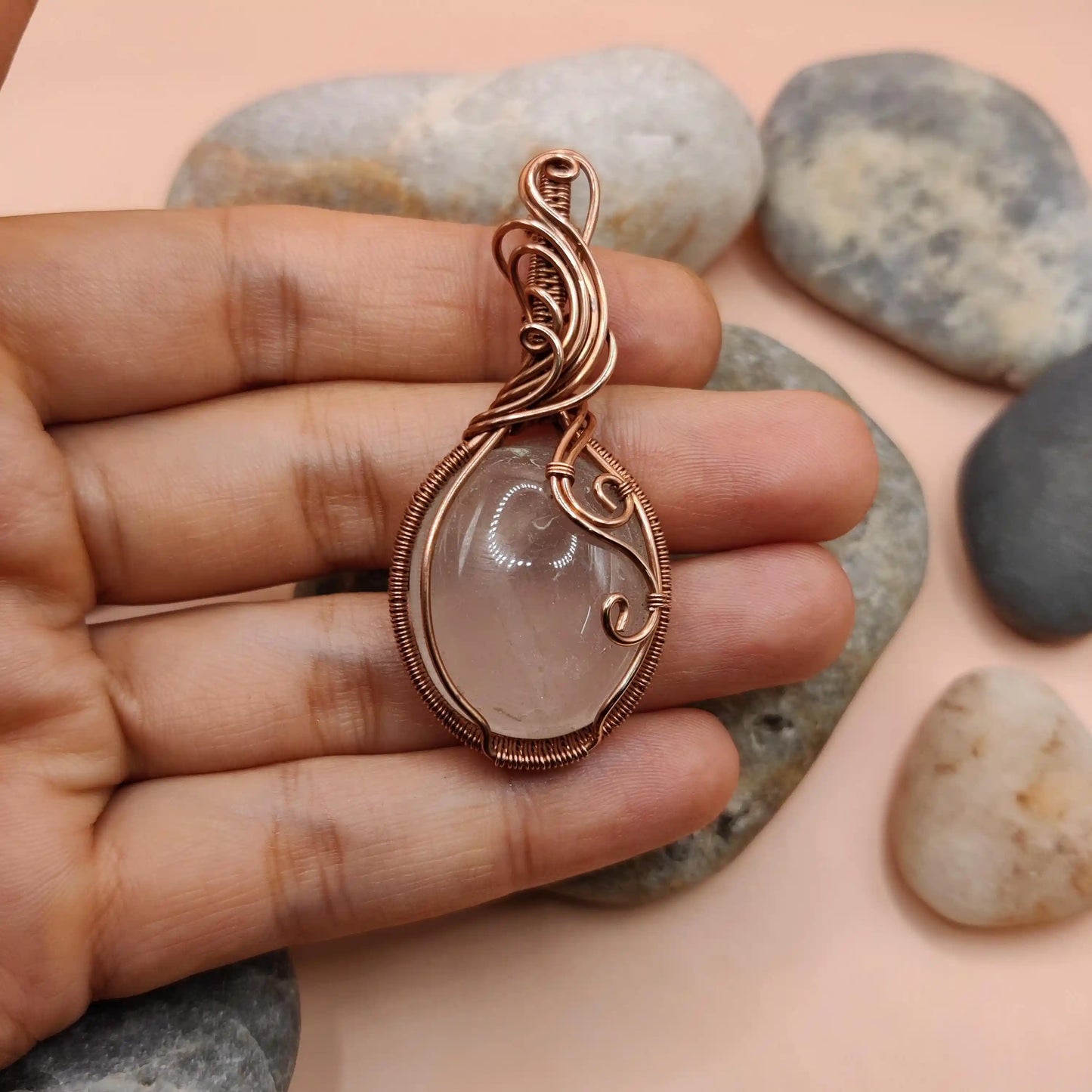 Urvi - Rose Quartz Copper Necklace 001
