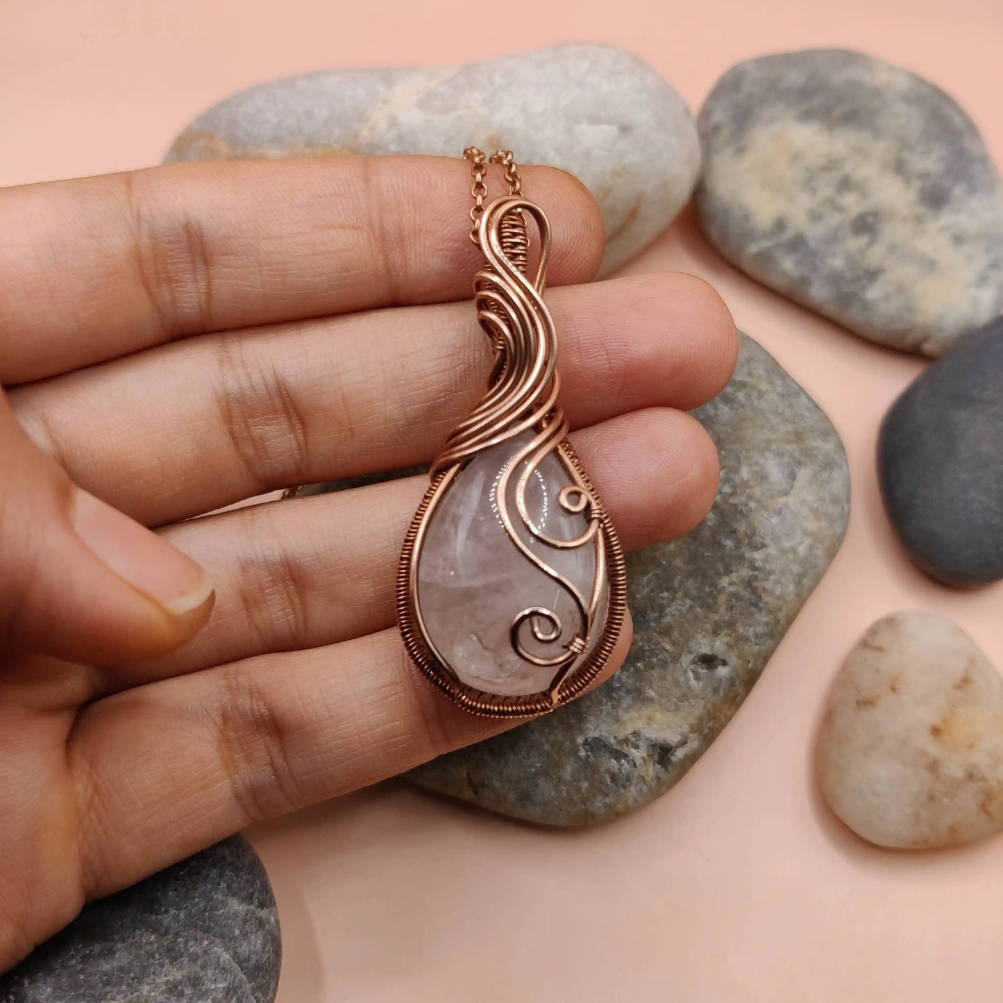 Urvi - Rose Quartz Copper Necklace 002