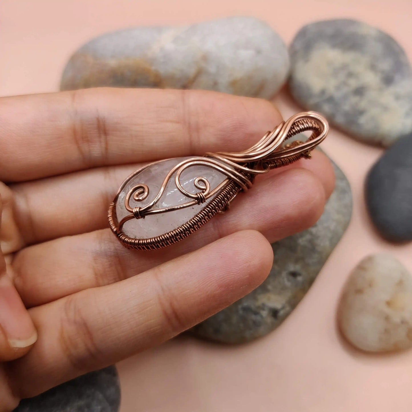 Urvi - Rose Quartz Copper Necklace 002