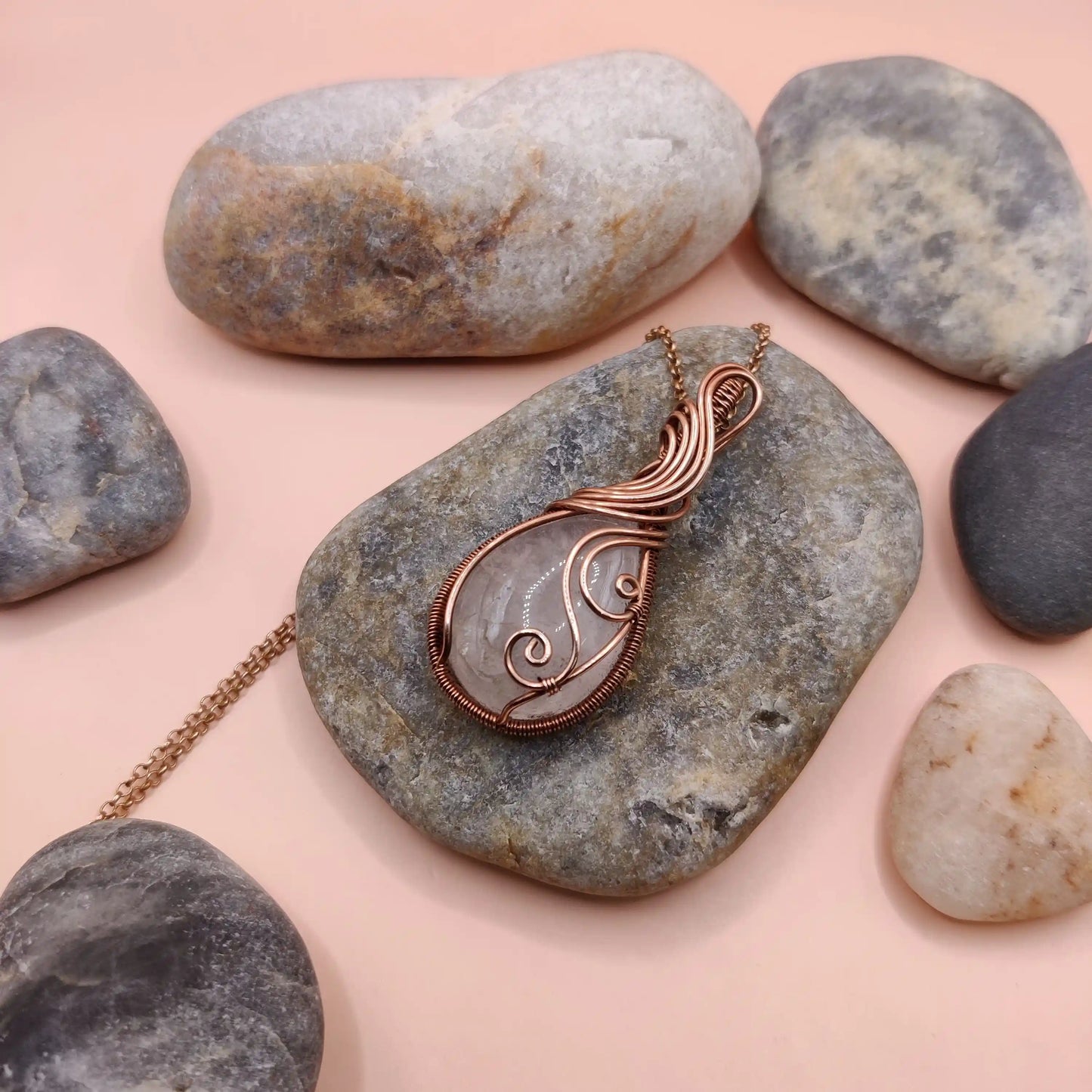 Urvi - Rose Quartz Copper Necklace 002
