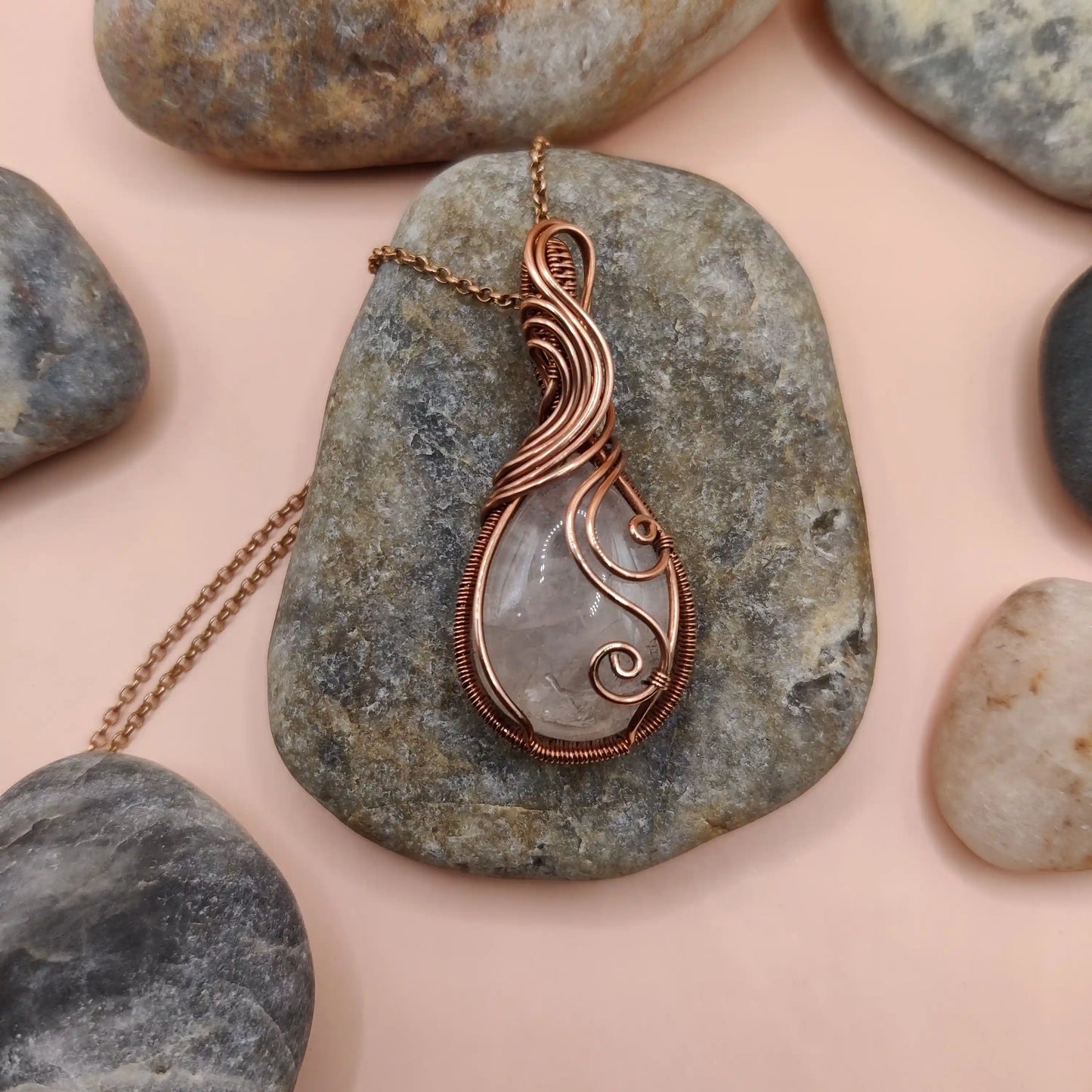 Urvi - Rose Quartz Copper Necklace 002