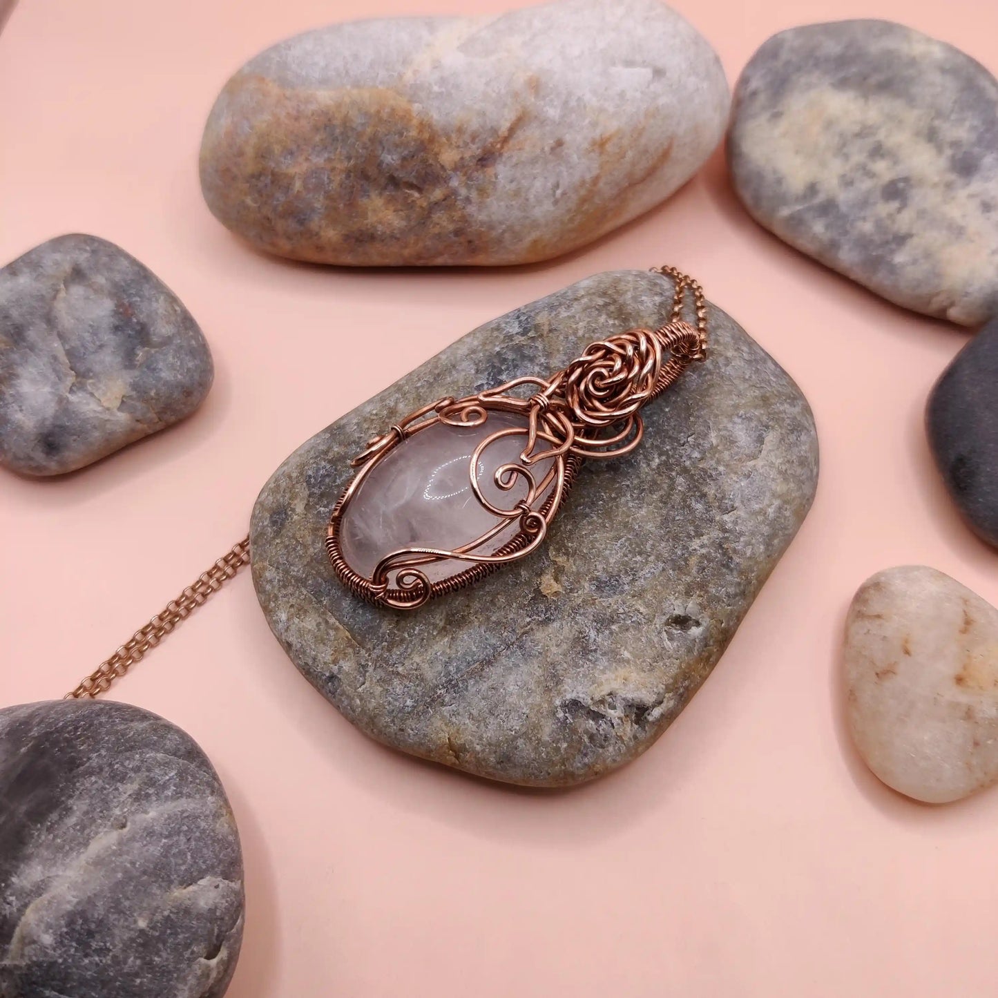 Dakshi - Rose Quartz Copper Necklace 001