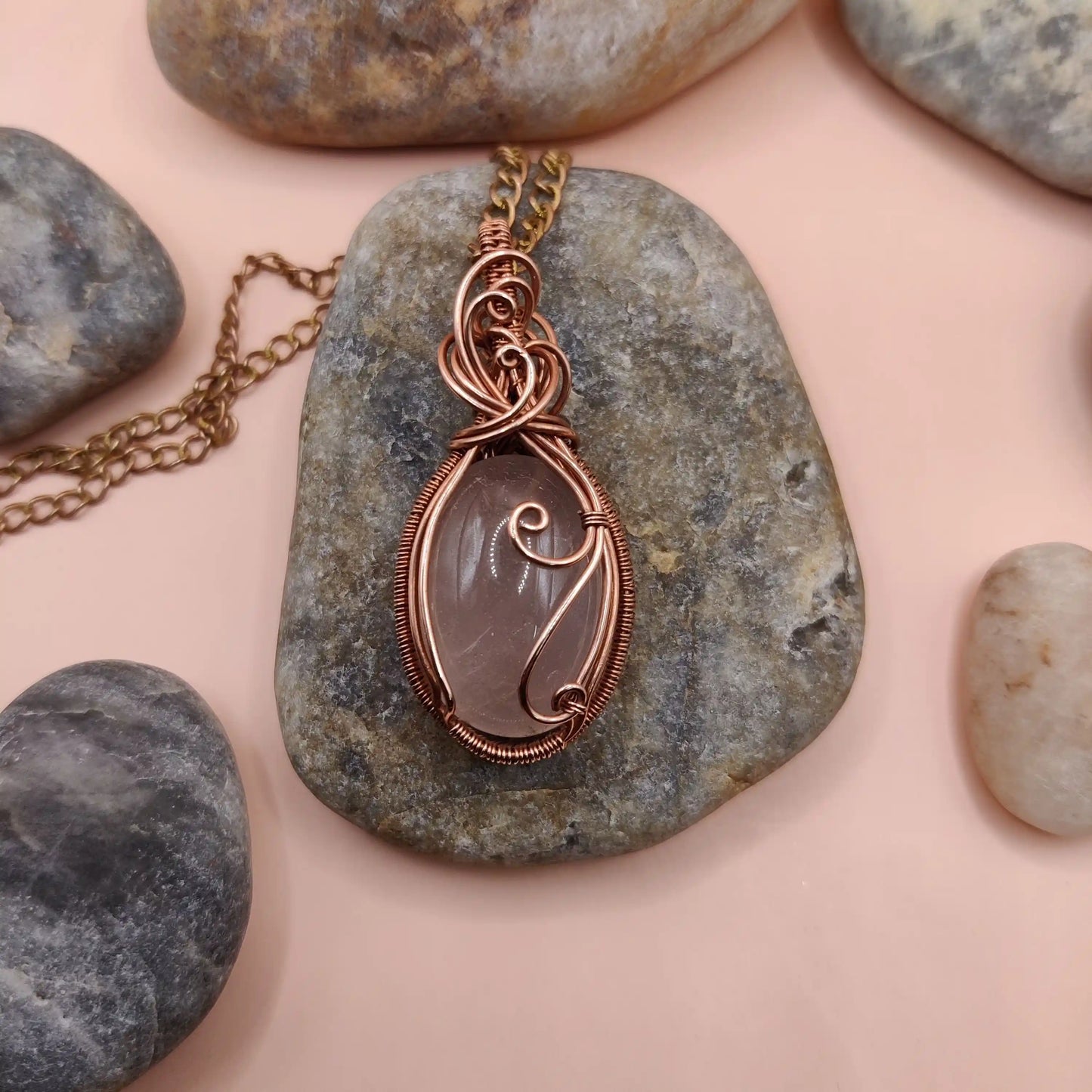 Runi - Rose Quartz Copper Necklace 005