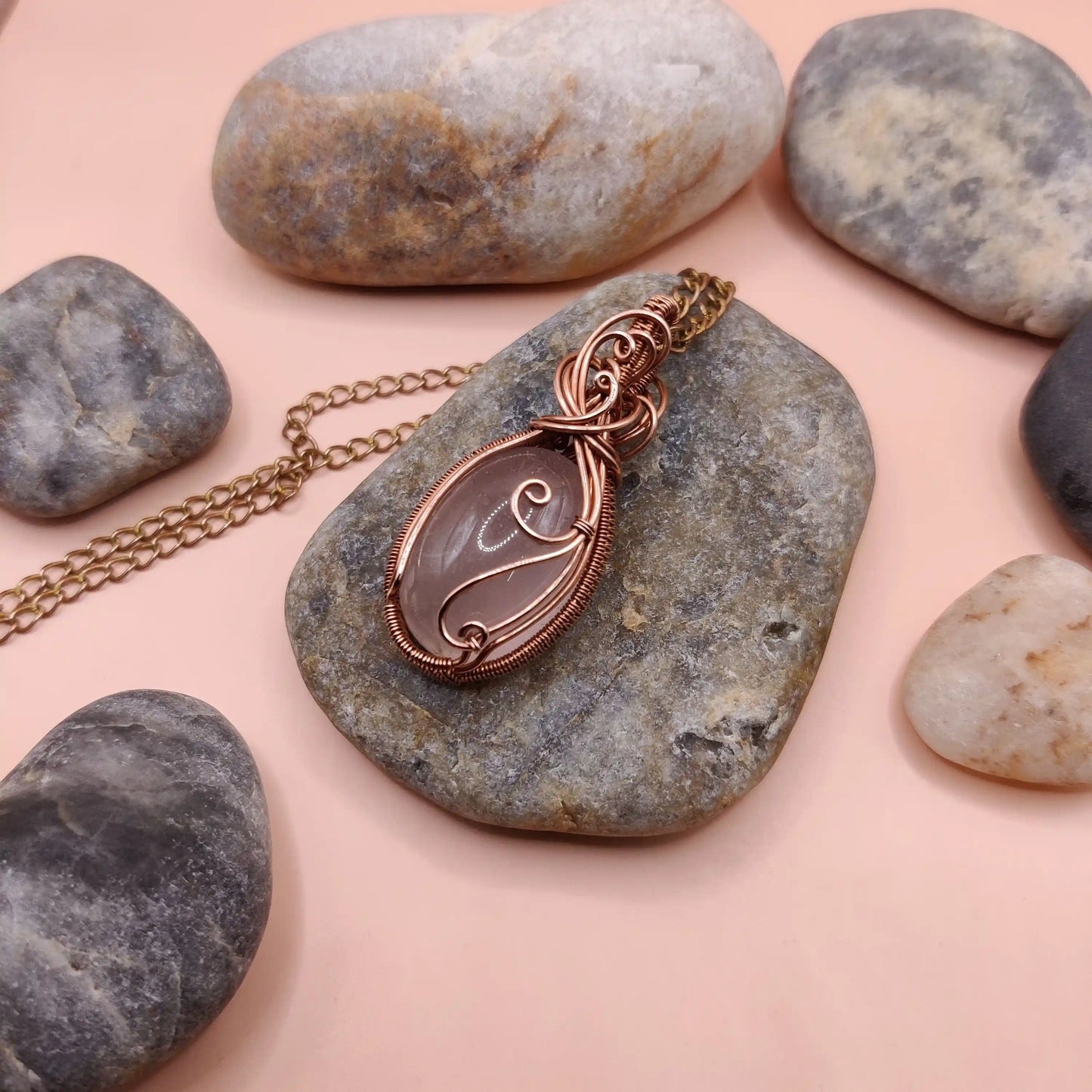 Runi - Rose Quartz Copper Necklace 005