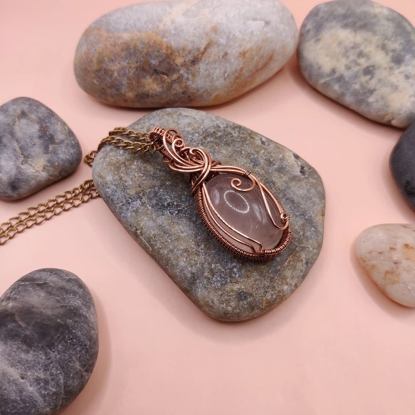 Runi - Rose Quartz Copper Necklace 005