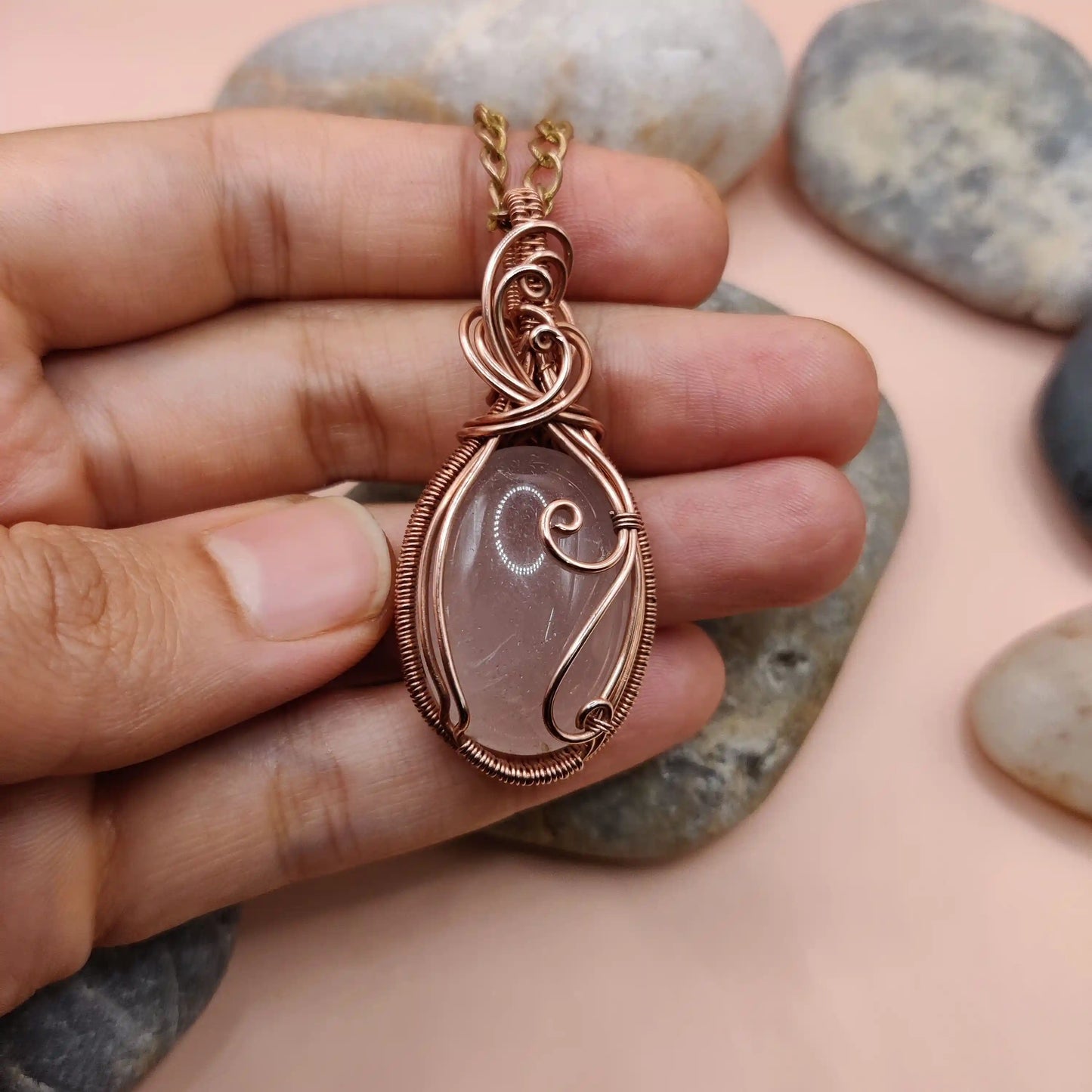 Runi - Rose Quartz Copper Necklace 005