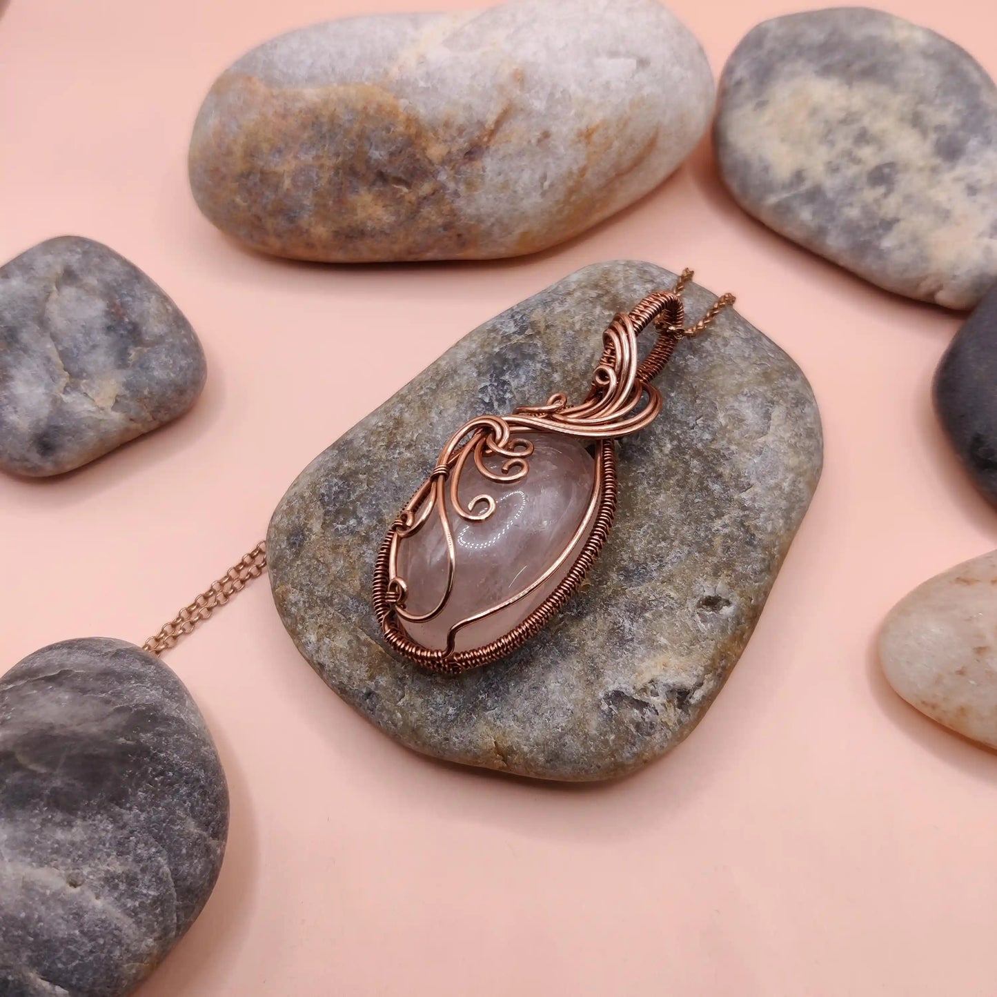 Runi - Rose Quartz Copper Necklace 006