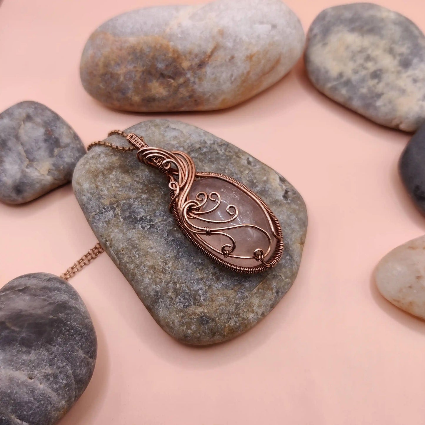 Runi - Rose Quartz Copper Necklace 006