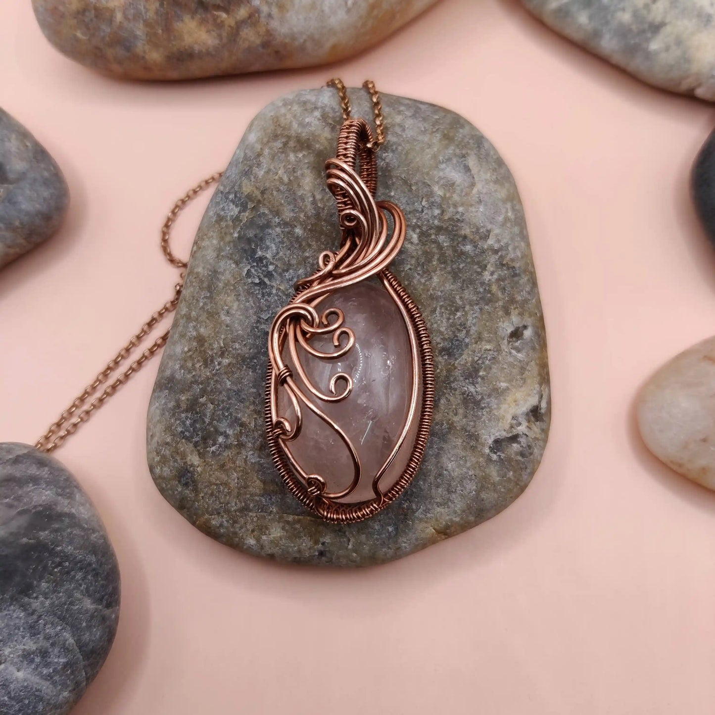 Runi - Rose Quartz Copper Necklace 006