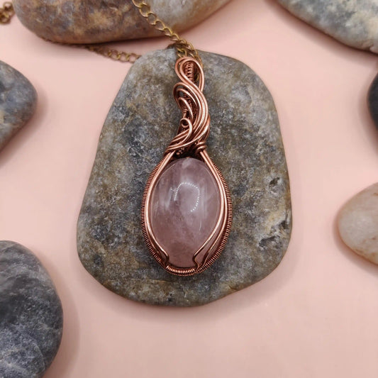 Urvi - Rose Quartz Copper Necklace 004