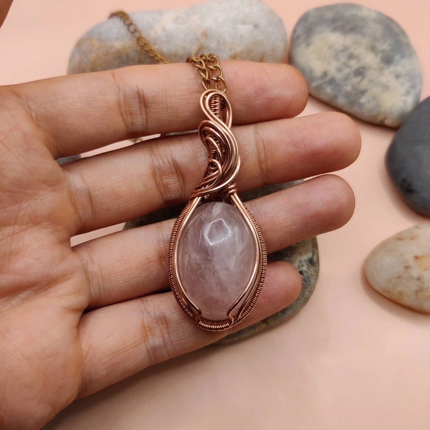 Urvi - Rose Quartz Copper Necklace 004