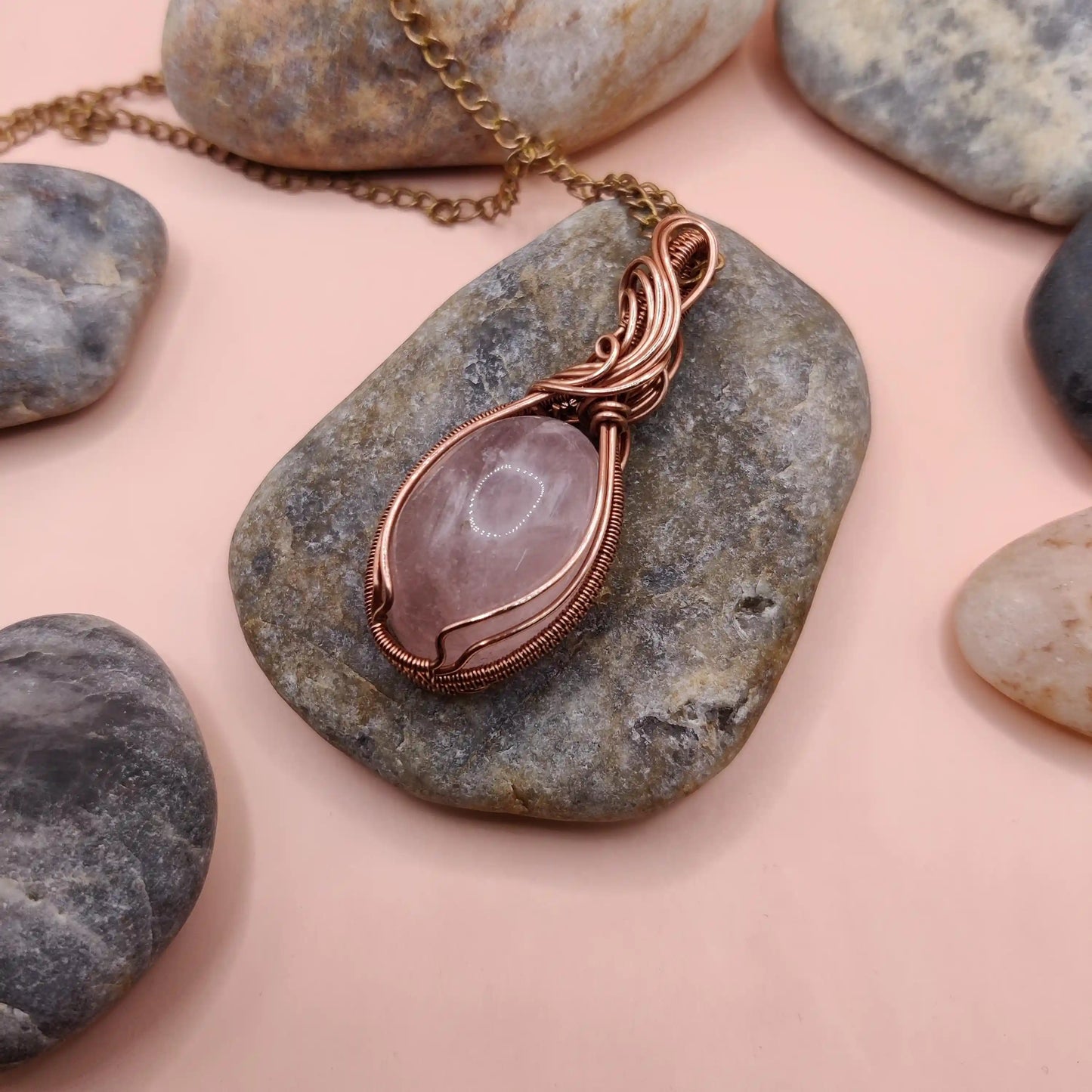 Urvi - Rose Quartz Copper Necklace 004