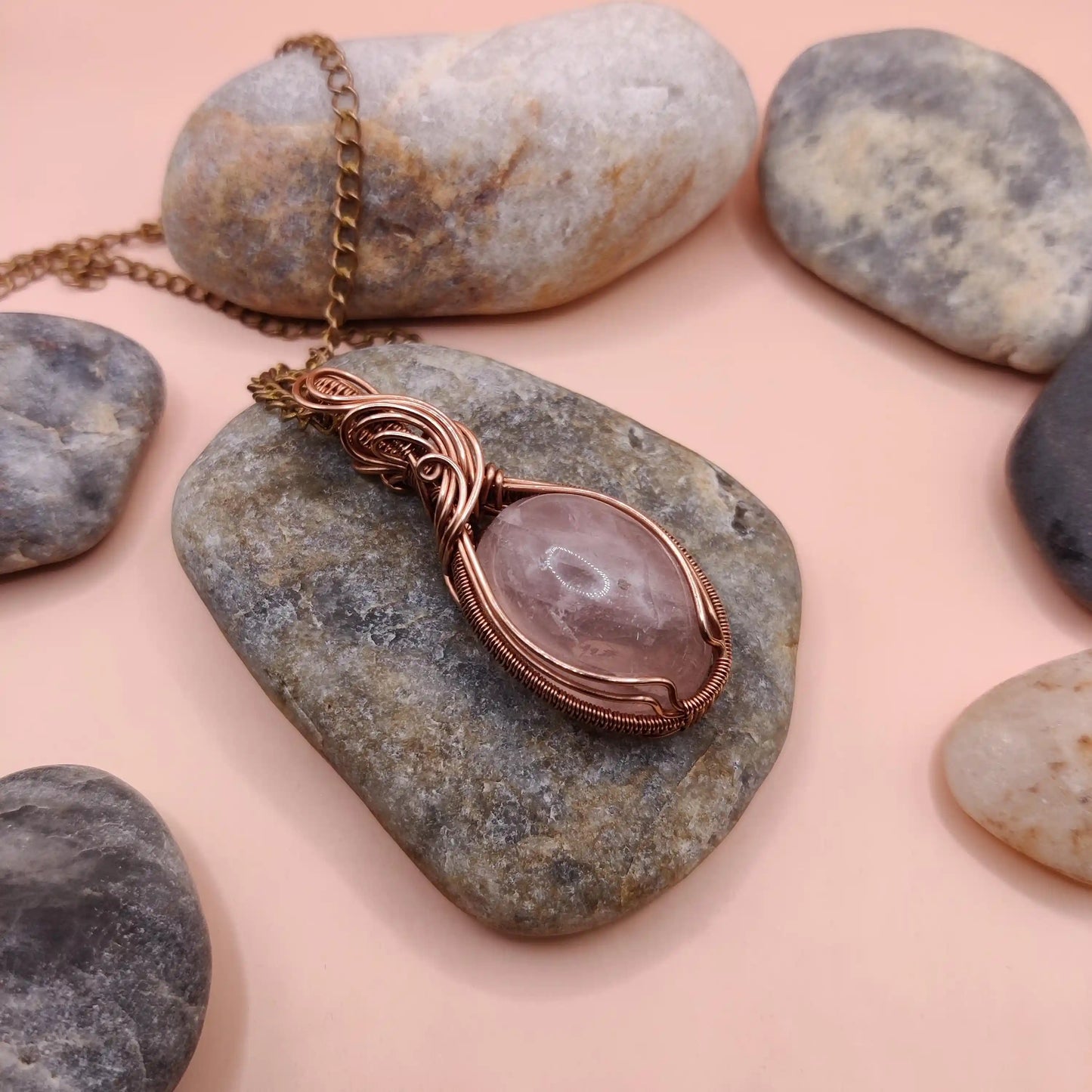 Urvi - Rose Quartz Copper Necklace 004