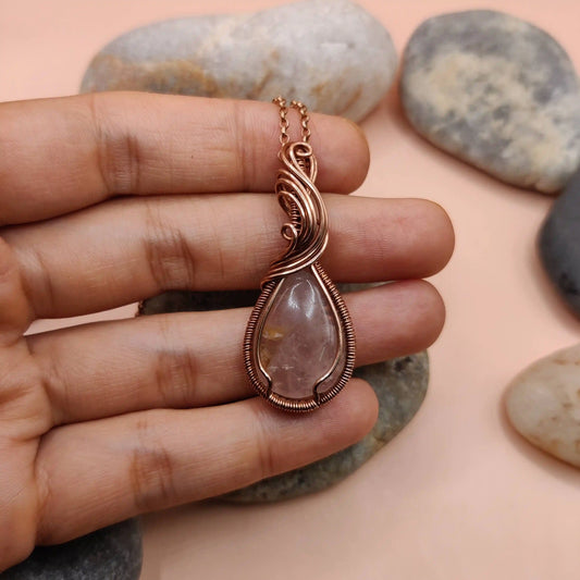 Urvi - Rose Quartz Copper Necklace 005