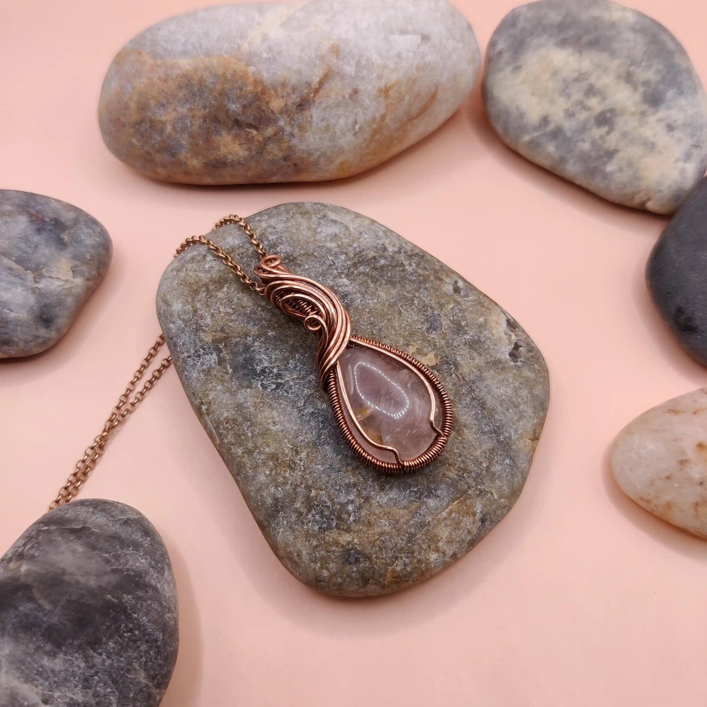 Urvi - Rose Quartz Copper Necklace 005