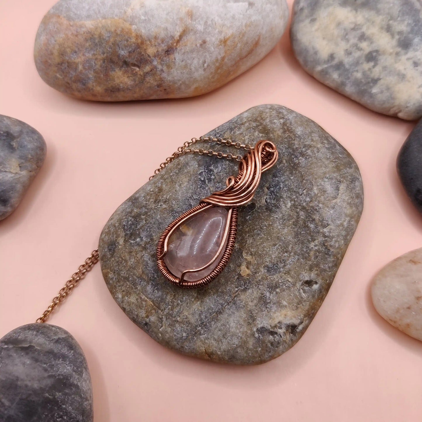 Urvi - Rose Quartz Copper Necklace 005