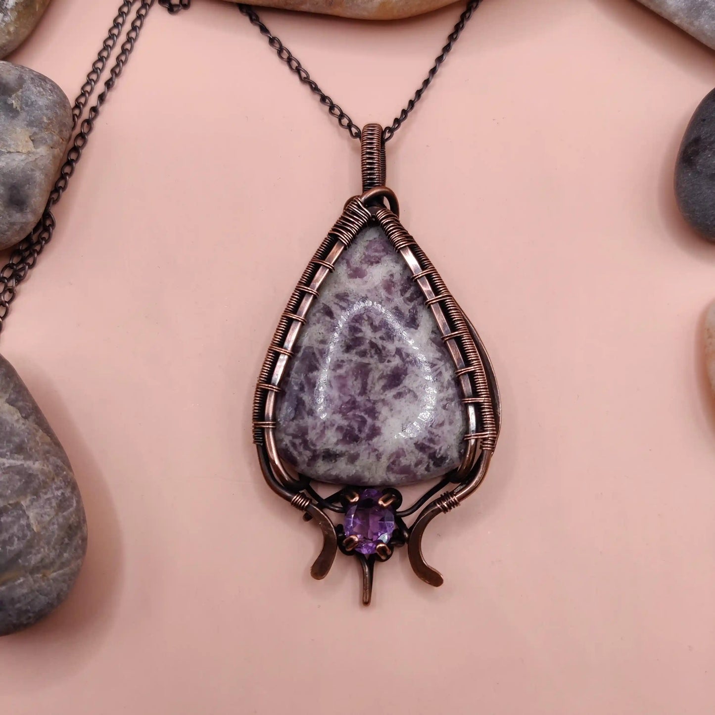 Veena - Lepidolite and Amethyst Necklace - 003