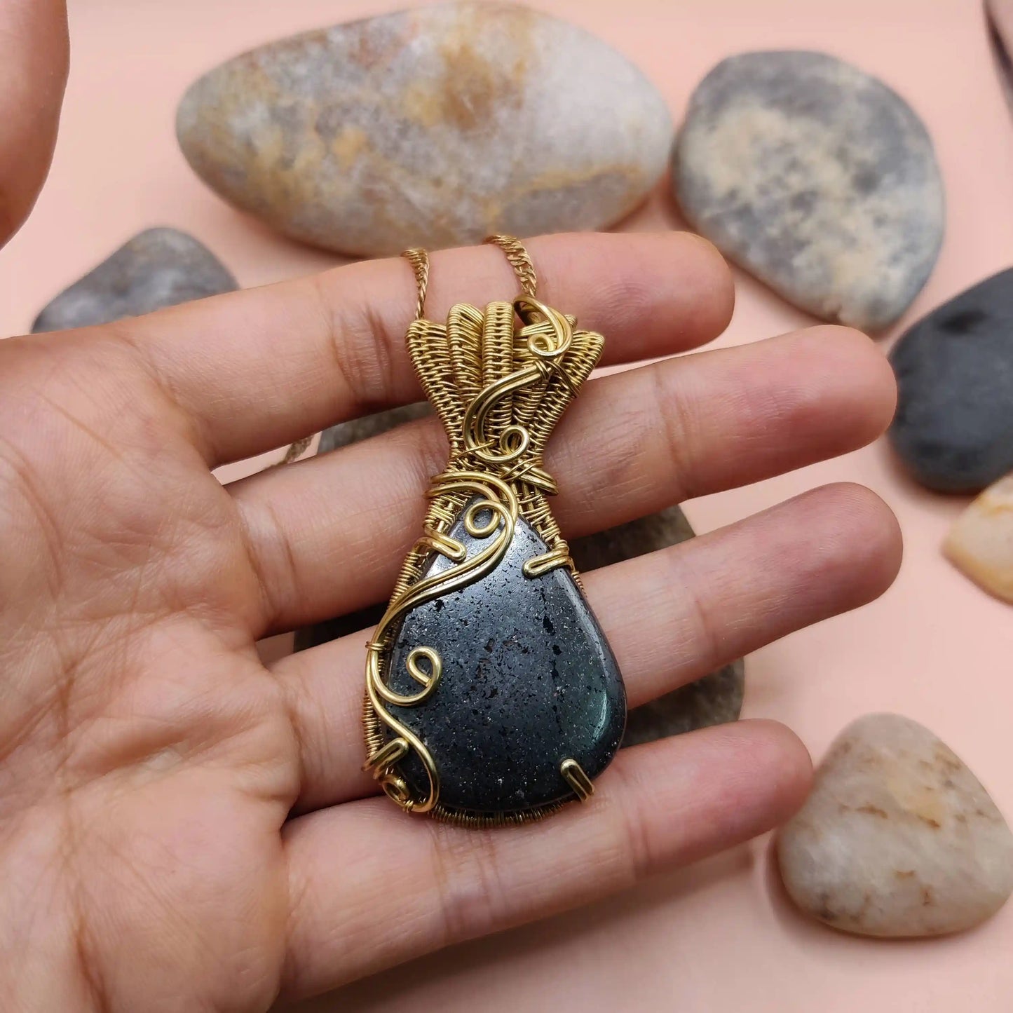 Chaitya - Hematite Necklace In Brass - 001