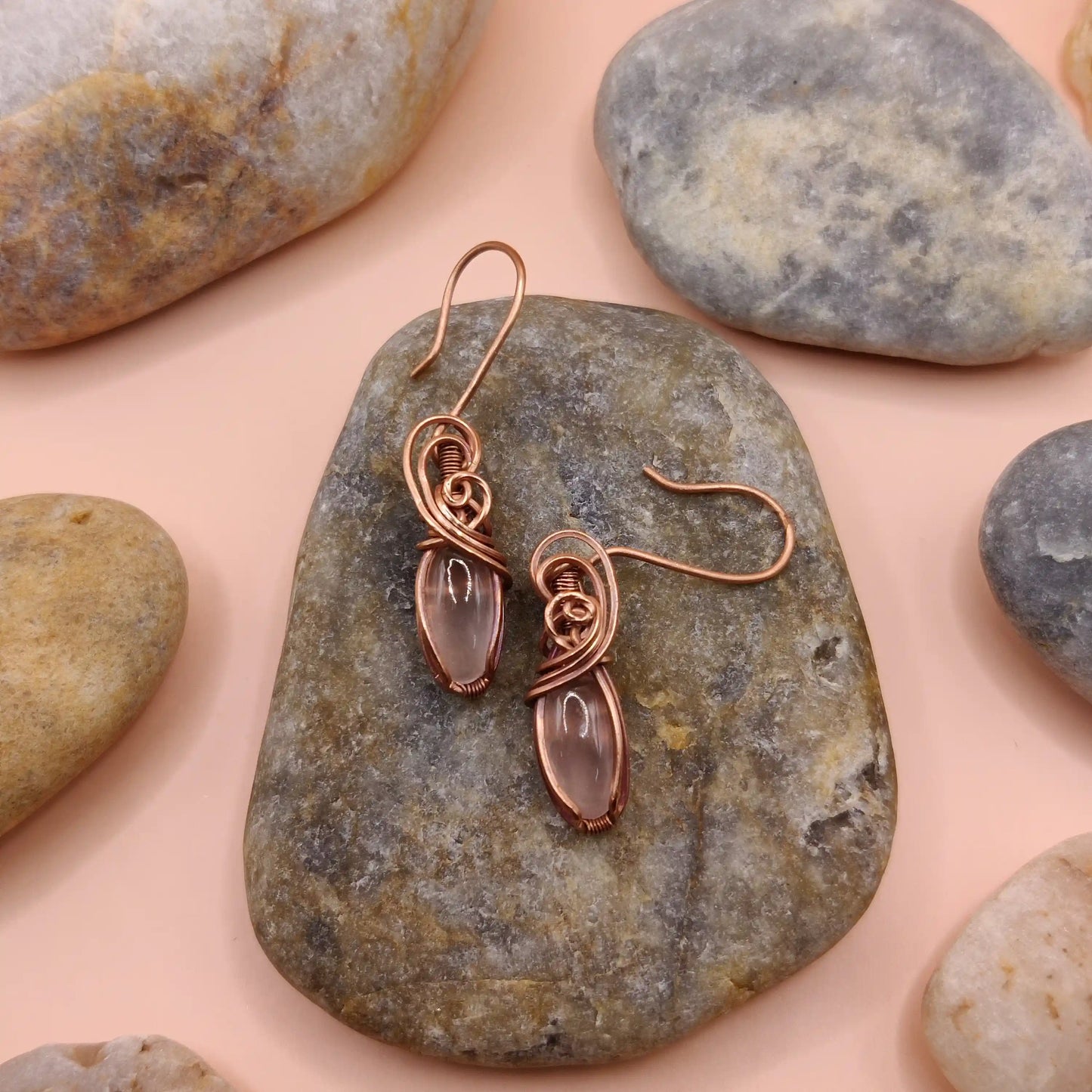 Mia - Rose Quartz Copper Earrings