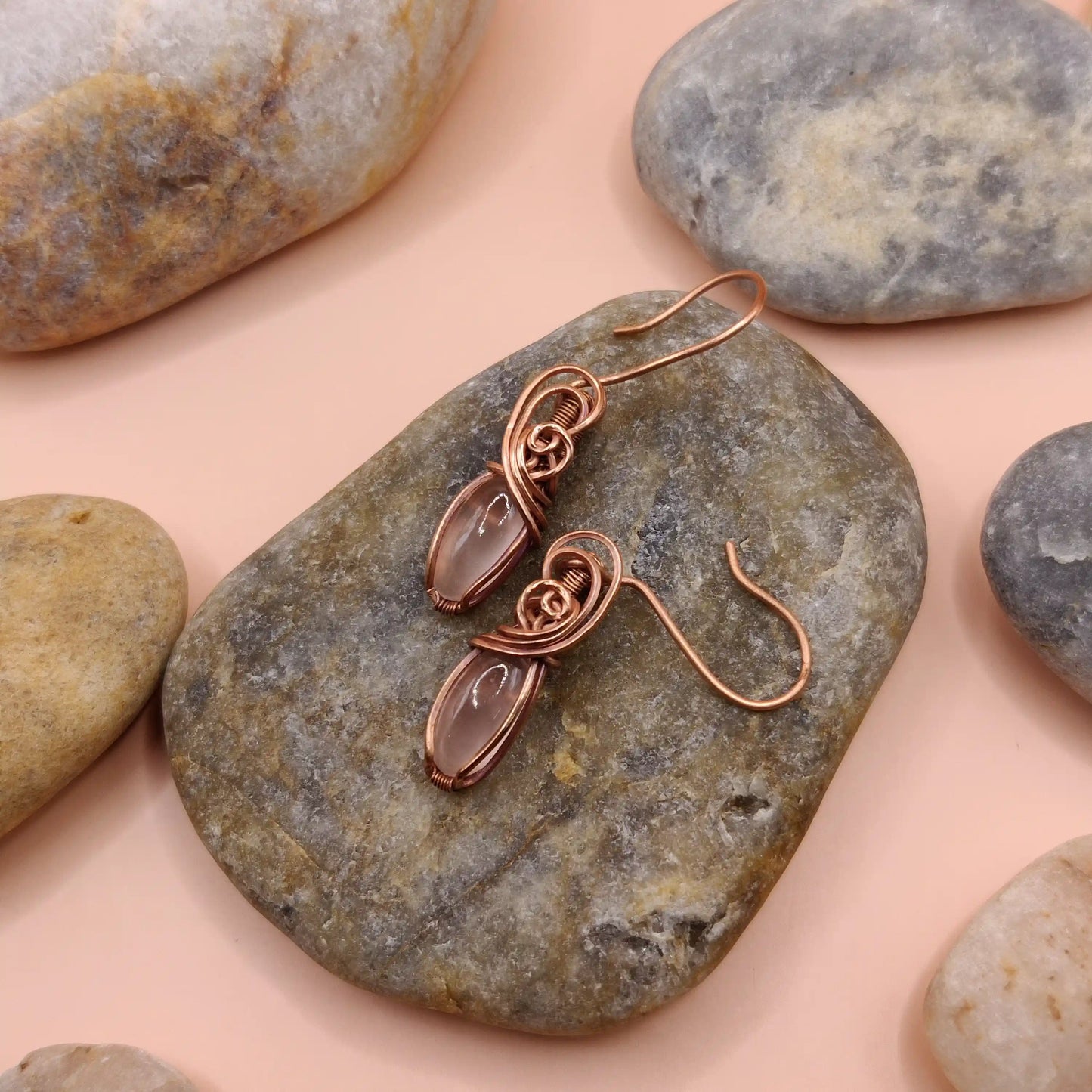 Mia - Rose Quartz Copper Earrings