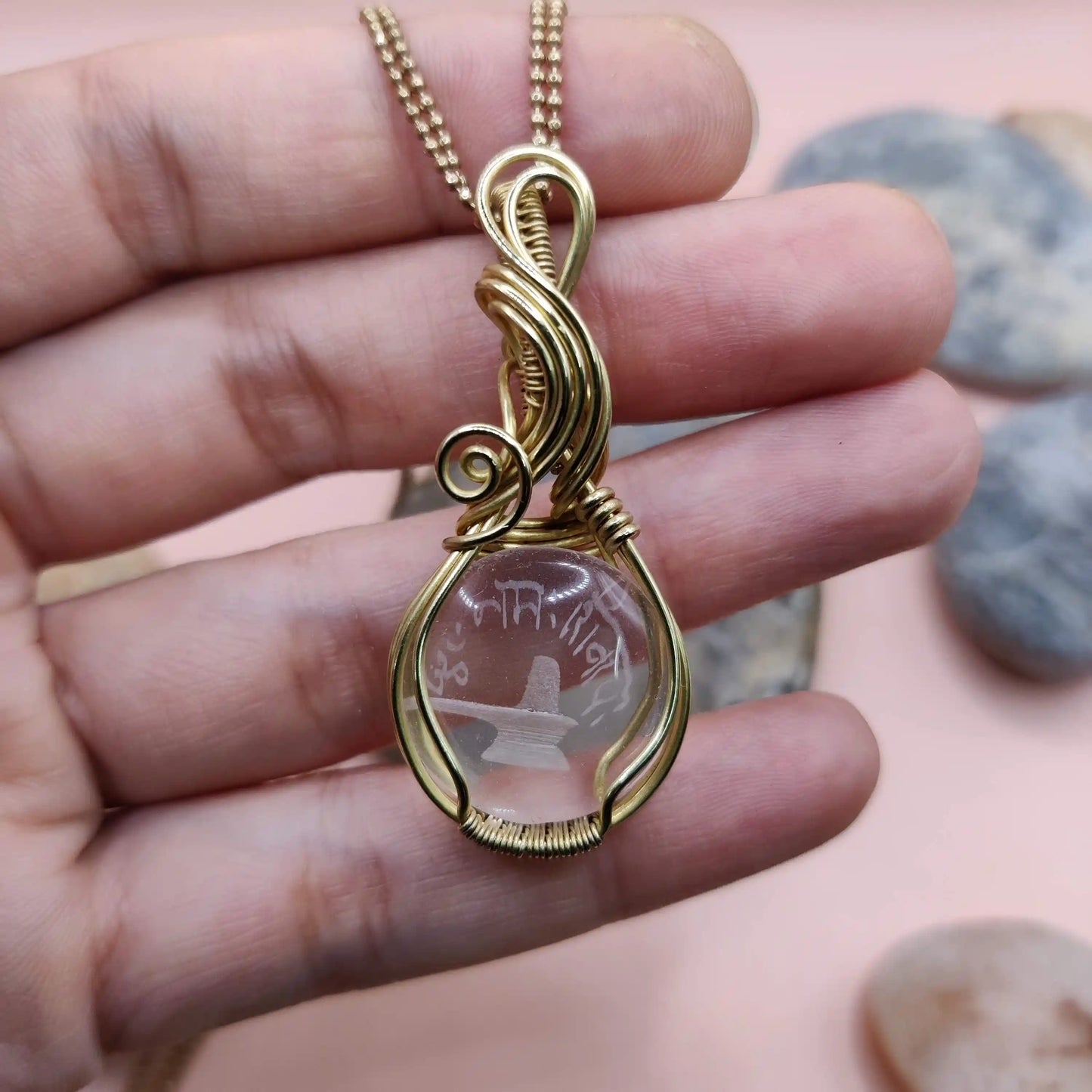 Mrida - Clear Quartz Necklace (Shivling carving) - 003