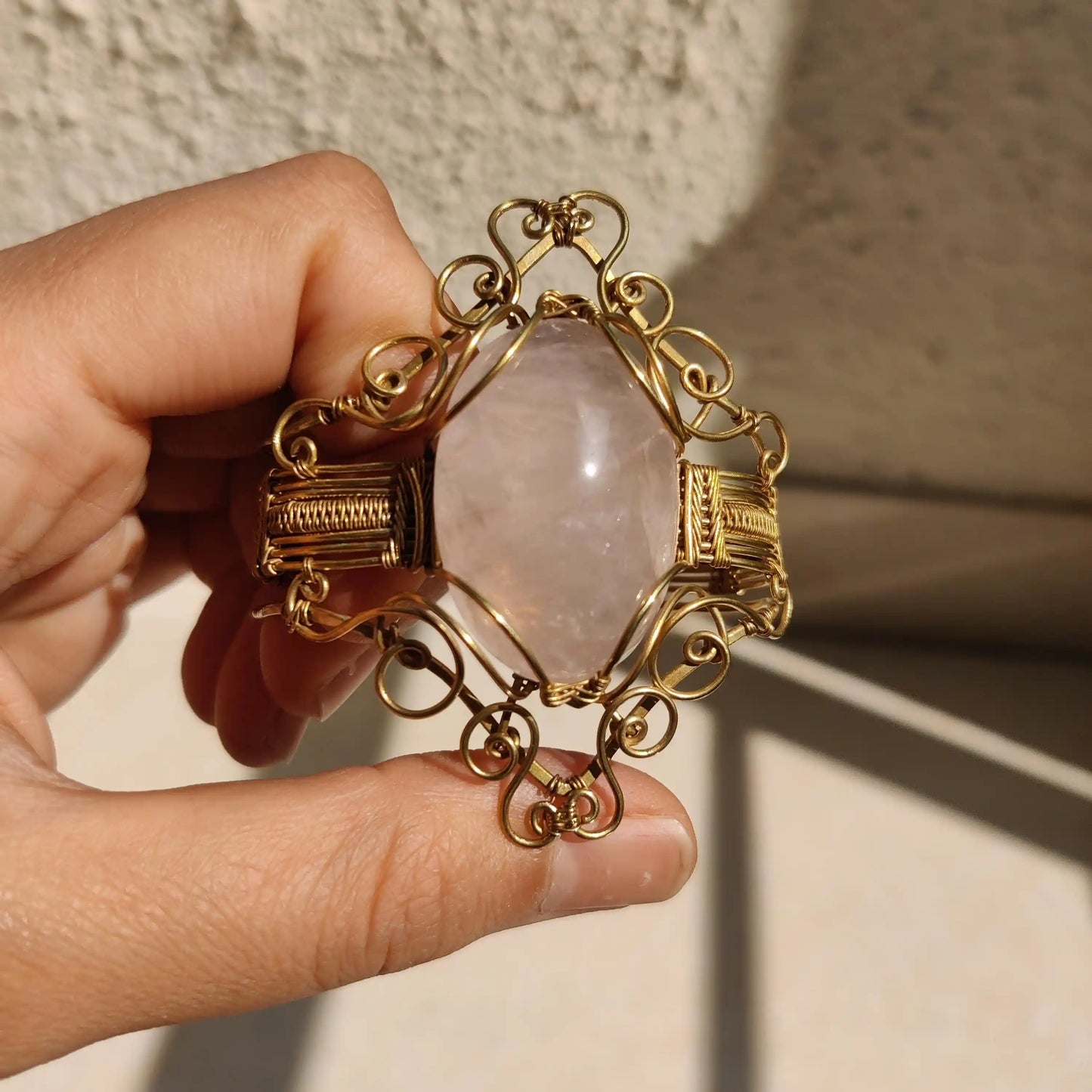 Gauranga - Rose Quartz Brass Cuff Bracelet - 001