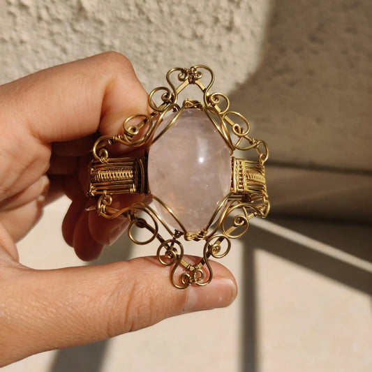 Gauranga - Rose Quartz Brass Cuff Bracelet - 001