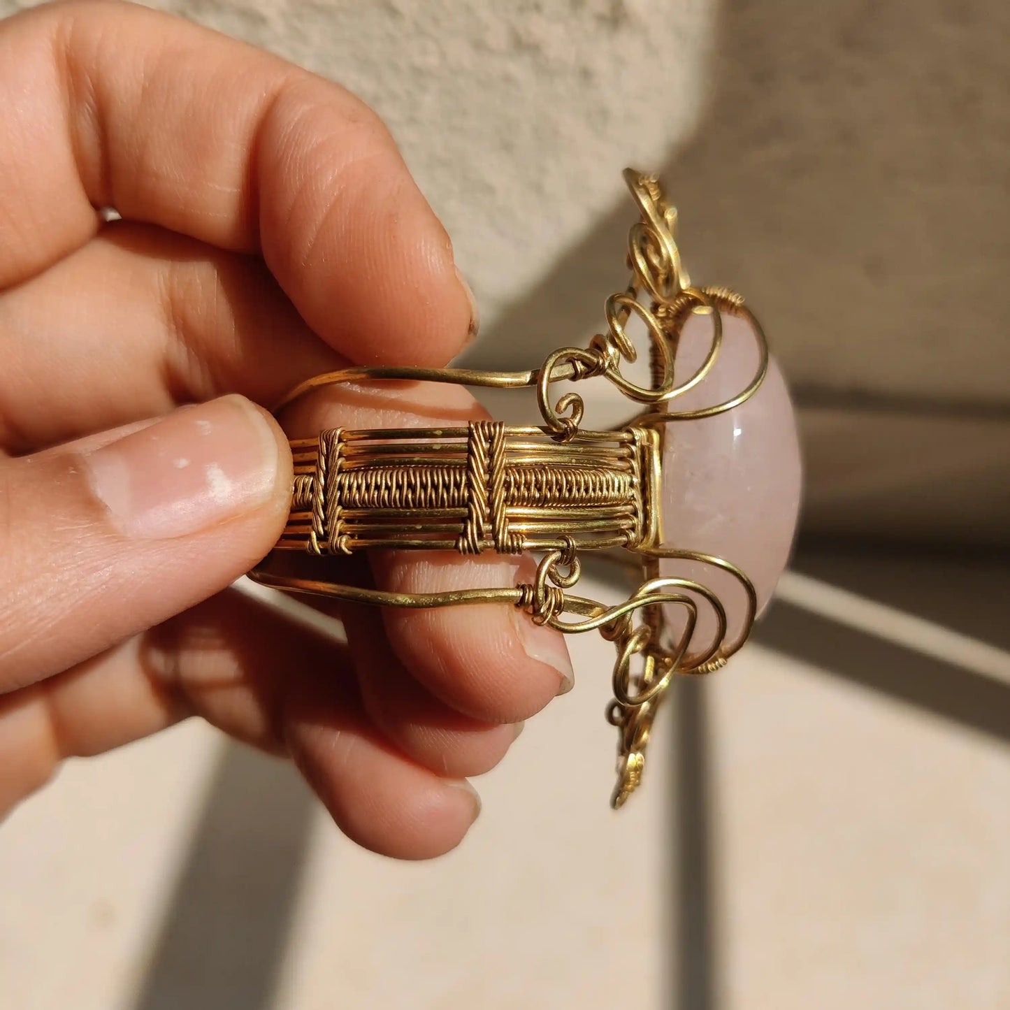 Gauranga - Rose Quartz Brass Cuff Bracelet - 001