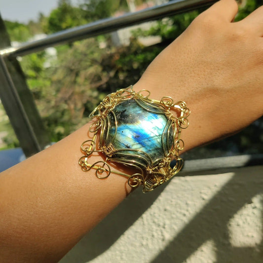Gauranga - Labradorite Brass Cuff Bracelet - 001