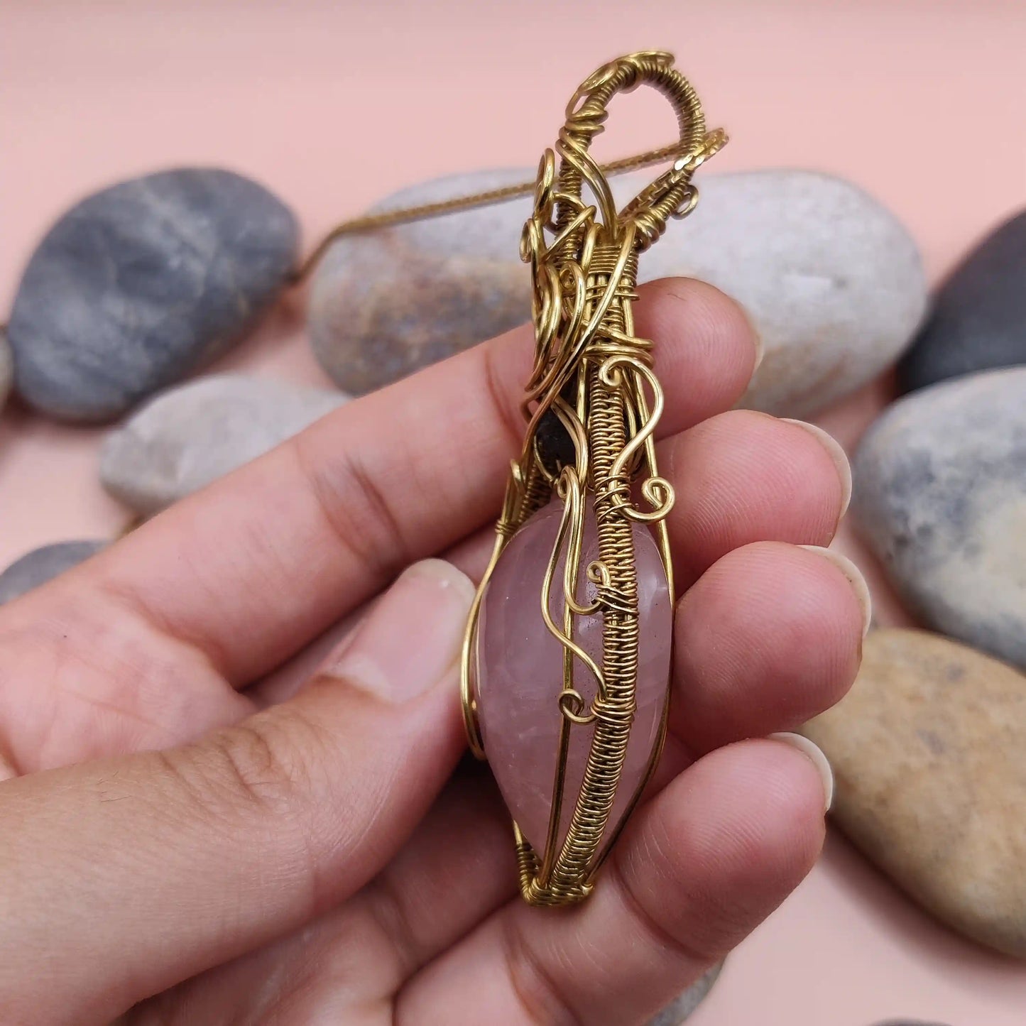 Mahesha - Rose Quartz & Raw Black Tourmaline Necklace 002