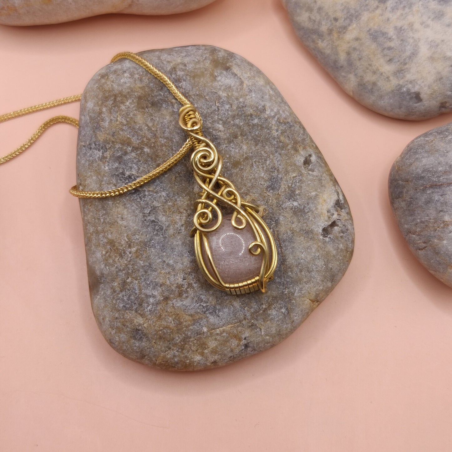 Ishana - Peach Moonstone Necklace By Sanguine Aura Handcrafted Jewellery. Healing Benefits Of Peach Moonstone - Calming energy, ignites joy.