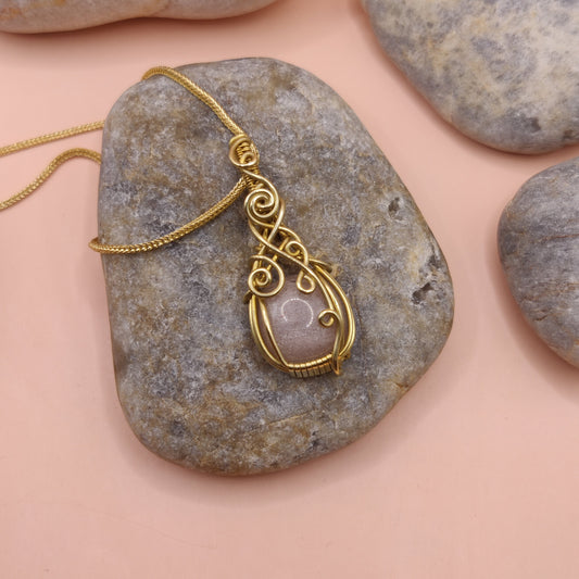 Ishana - Peach Moonstone Necklace By Sanguine Aura Handcrafted Jewellery.  Healing Benefits Of Peach Moonstone - Calming energy, ignites joy.