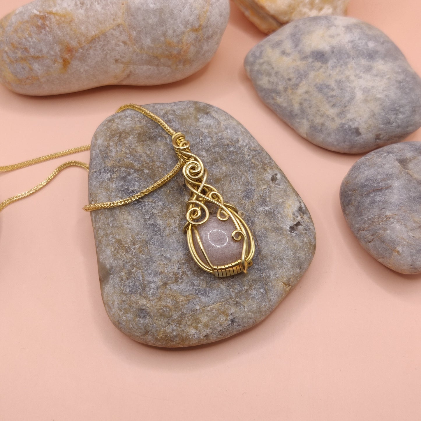 Ishana - Peach Moonstone Necklace SA1 By Sanguine Aura Handcrafted Jewellery