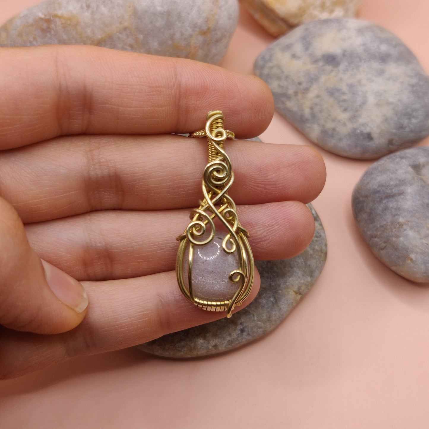 Ishana - Peach Moonstone Necklace SA2 By Sanguine Aura Handcrafted Jewellery