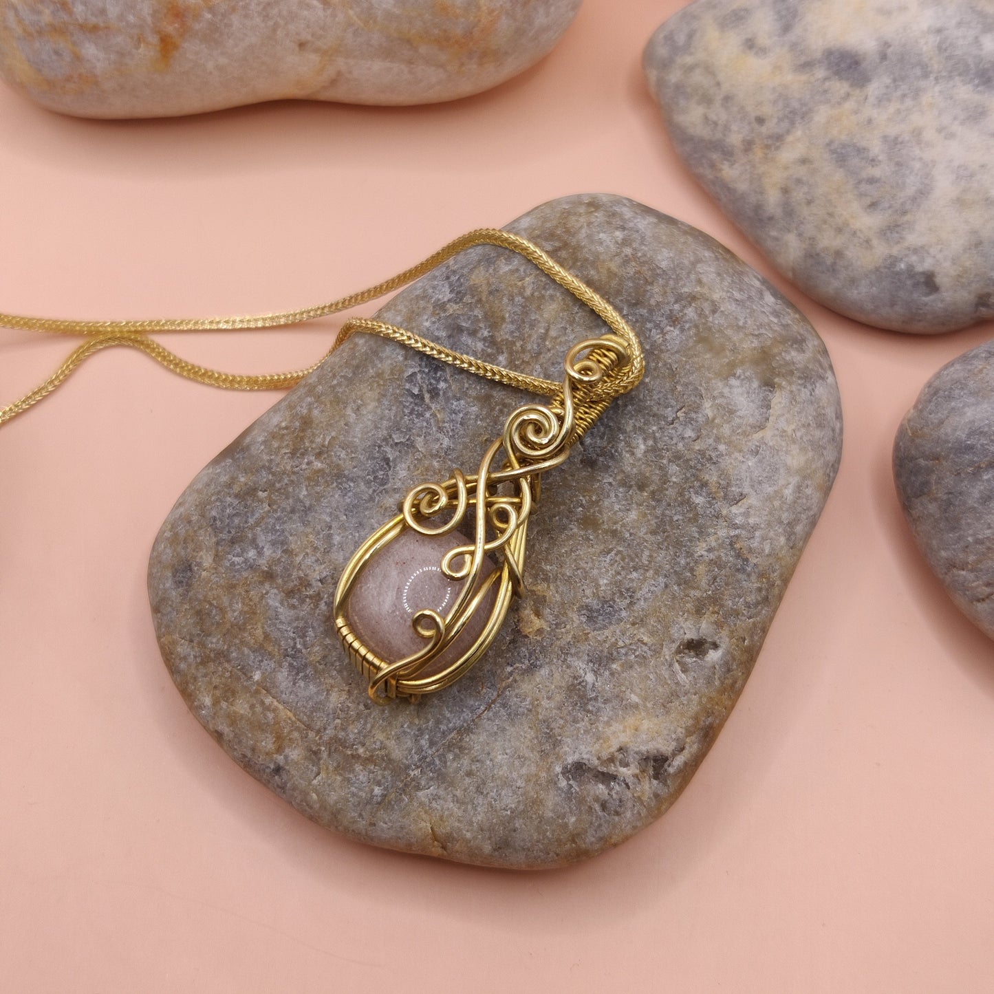 Ishana - Peach Moonstone Necklace SA3 By Sanguine Aura Handcrafted Jewellery
