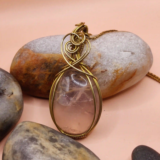Jagvi-Rose_Quartz_In_Brass_Necklaces By Sanguine Aura Handcrafted Jewellery