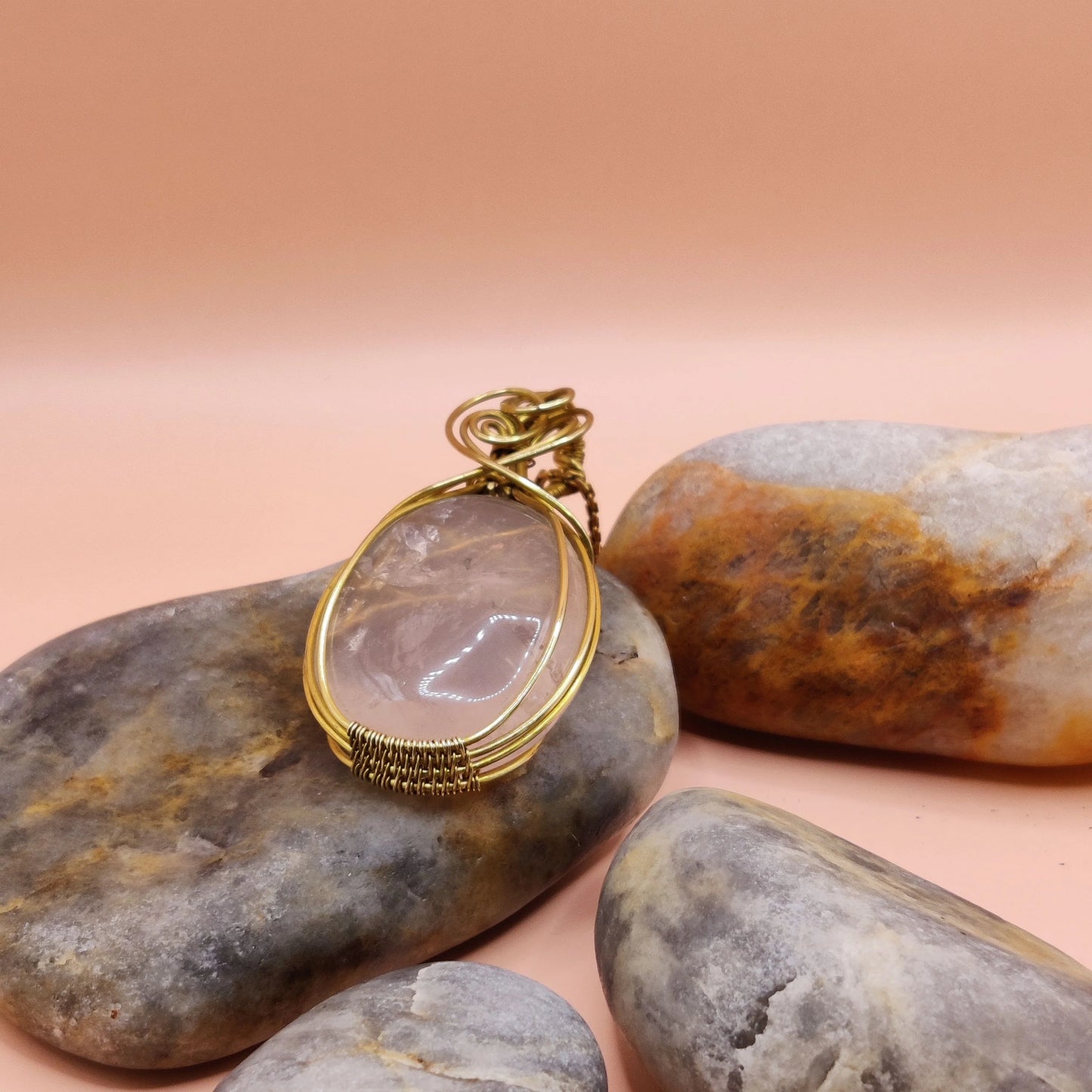 Jagvi-Rose_Quartz_In_Brass_Necklaces_SA1 By Sanguine Aura Handcrafted Jewellery