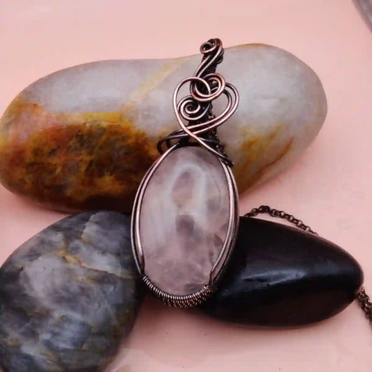 Jagvi-Rose_Quartz_In_Copper_Necklace By Sanguine Aura Handcrafted Jewellery