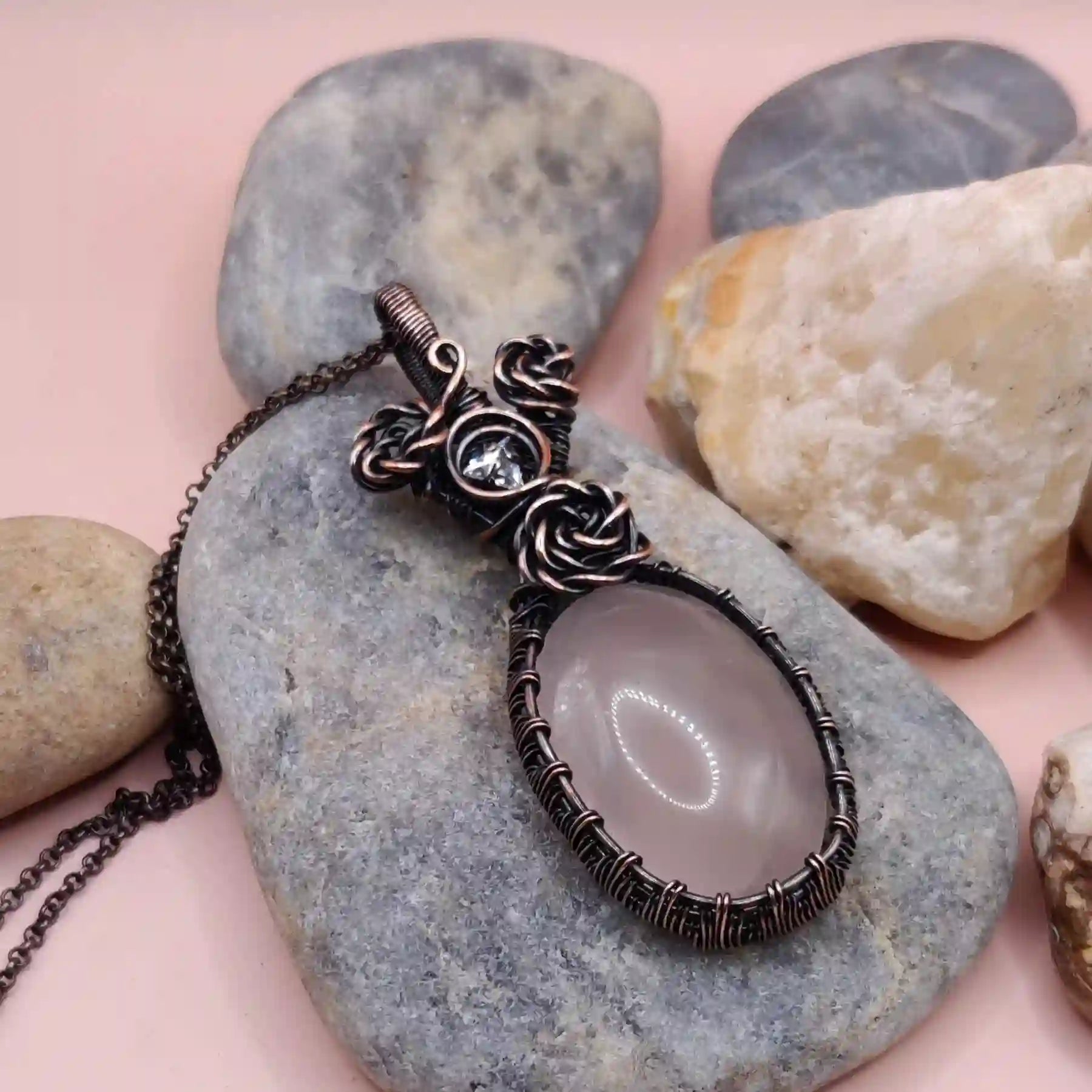 Kahaan Rose Quartz Necklace By Sanguine Aura Handcrafted Jewellery