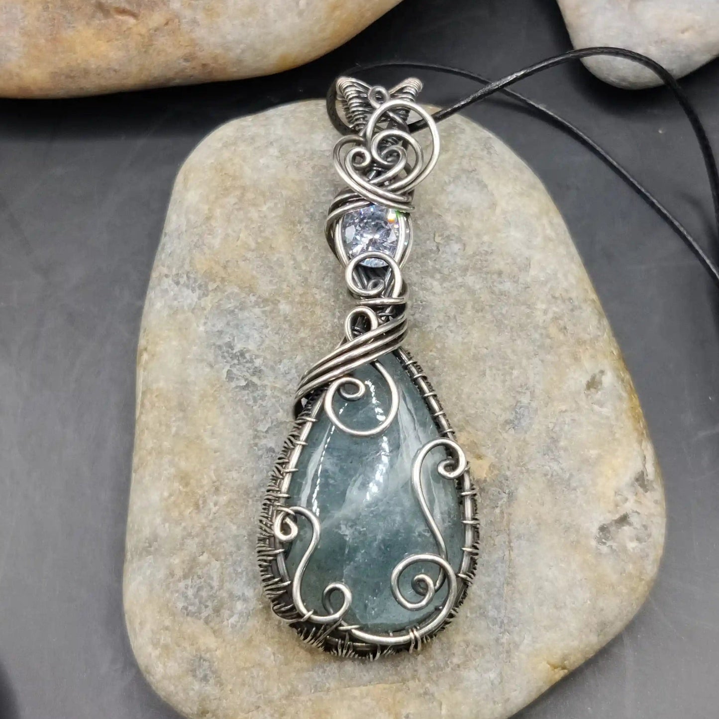 Kahaan cz and aquamarine silver pendant by sanguine aura