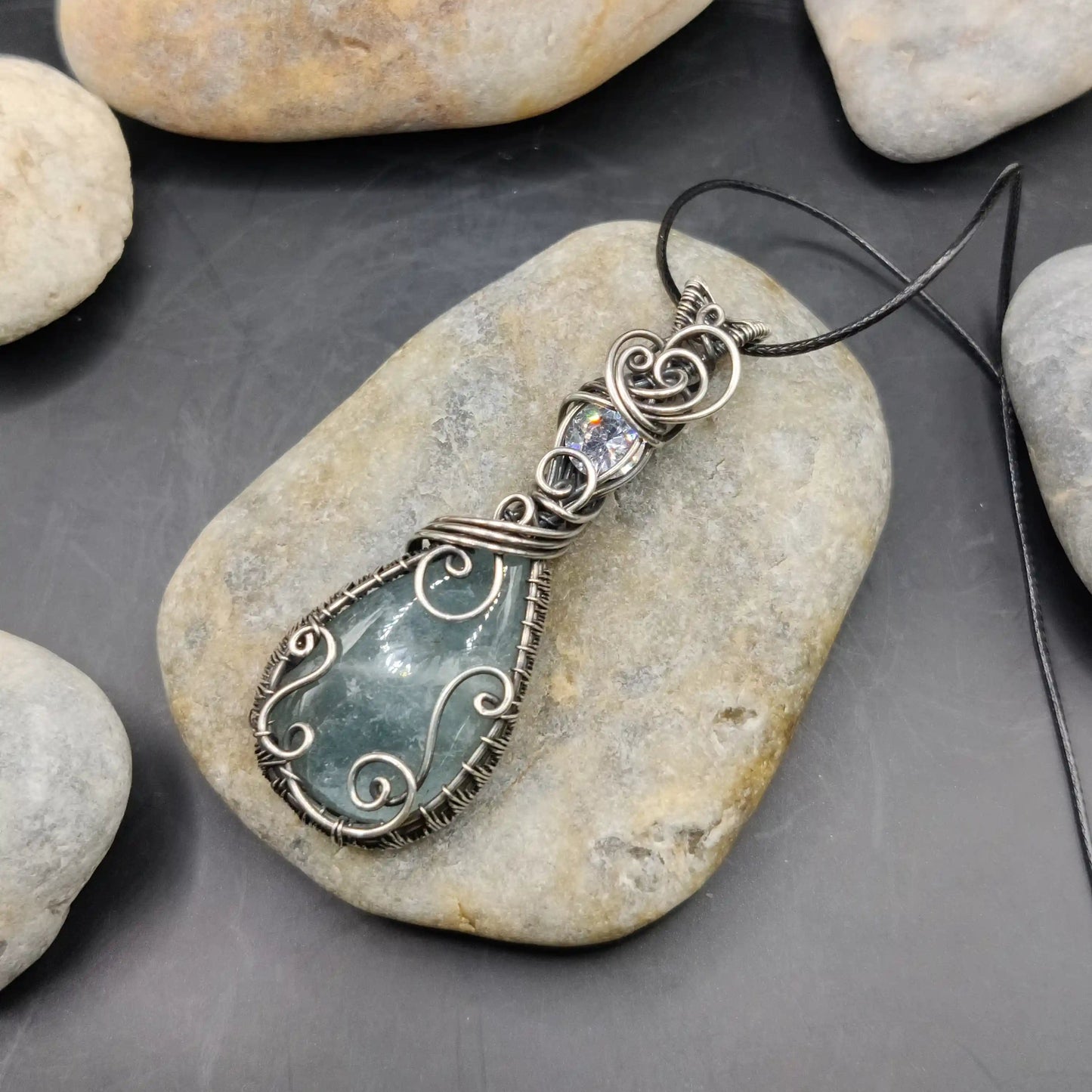 Kahaan cz and aquamarine silver pendant 2 made in pune.