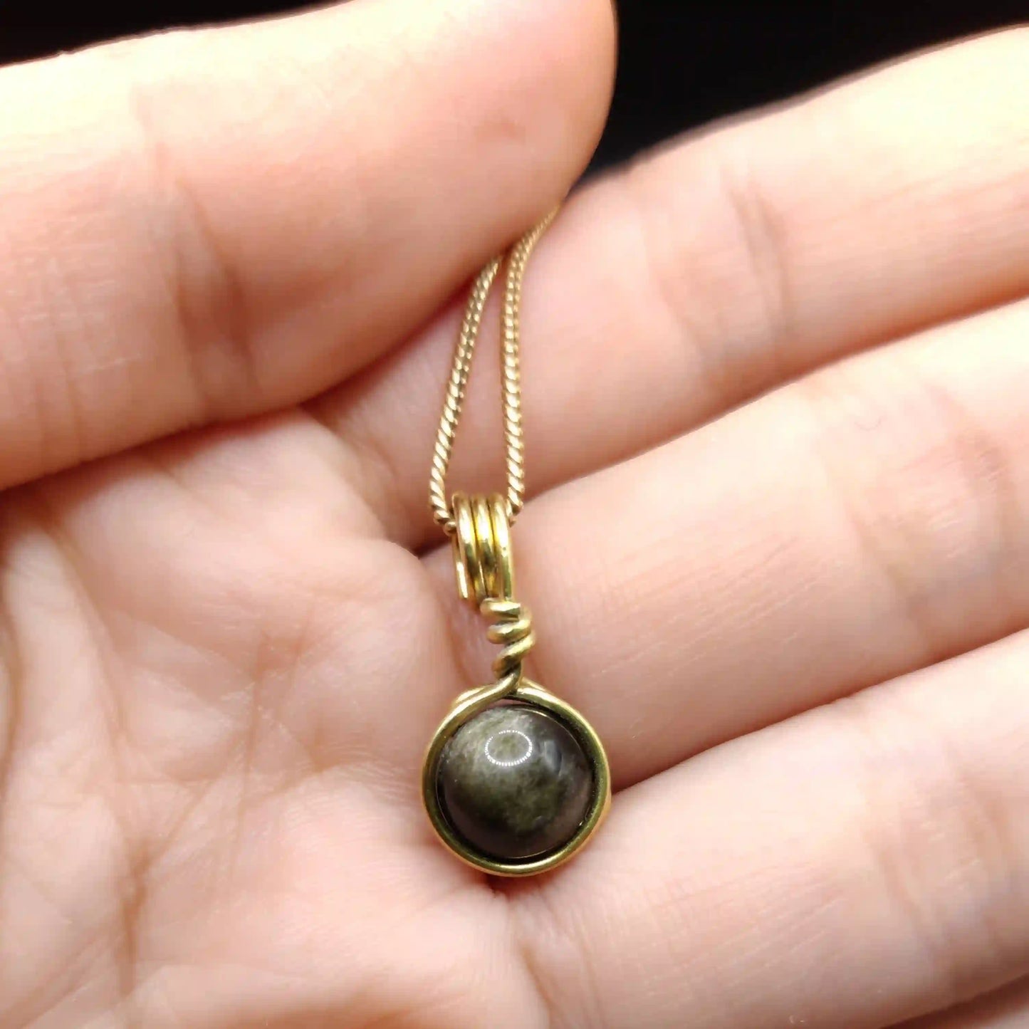 Kanan - Golden Sheen Obsidian Necklace By Sanguine Aura Handcrafted Jewellery. Healing Benefits of Golden Sheen Obsidian - Protect, Empower, Heal.