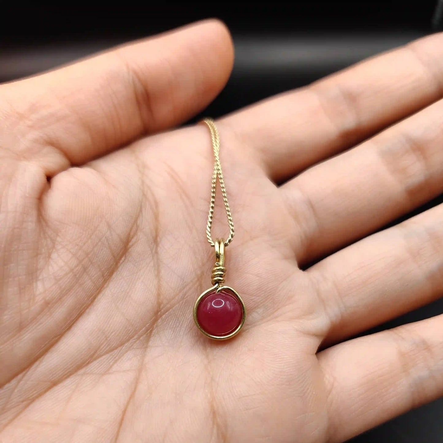 Kanan - Red Jade Quartz Necklace By Sanguine Aura Handcrafted Jewellery. Healing Benefits of Red Jade Quartz - Passion, Confidence, Balance.
